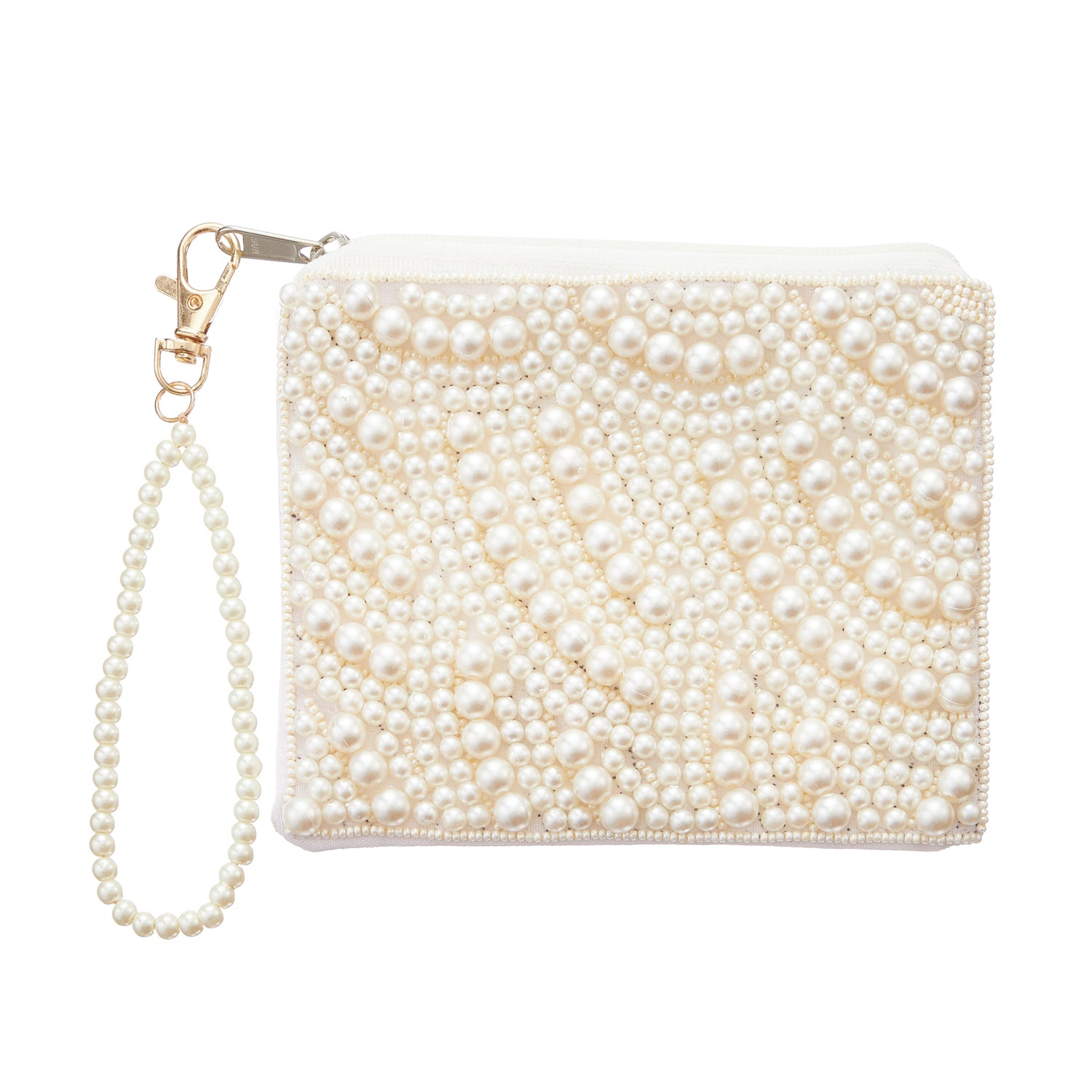 Elegant Pearl Beaded Clutch with Detachable Wrist Strap
