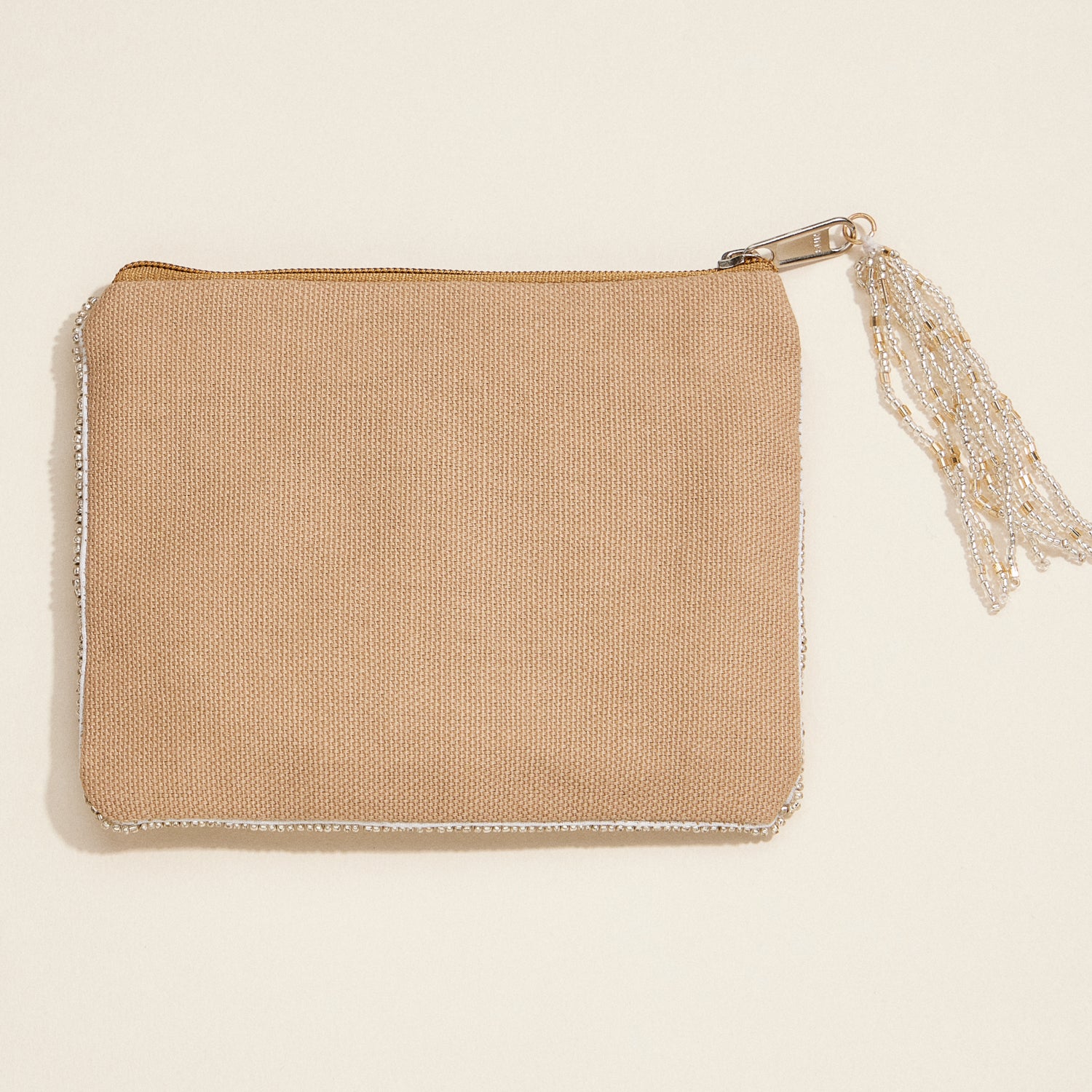 Gold Beaded Evening Coin Pouch – Elegant Chevron Tassel Zip Pouch