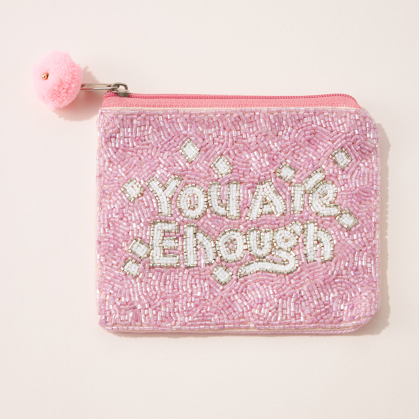 You Are Enough Pink Beaded Inspirational | Coin Pouch