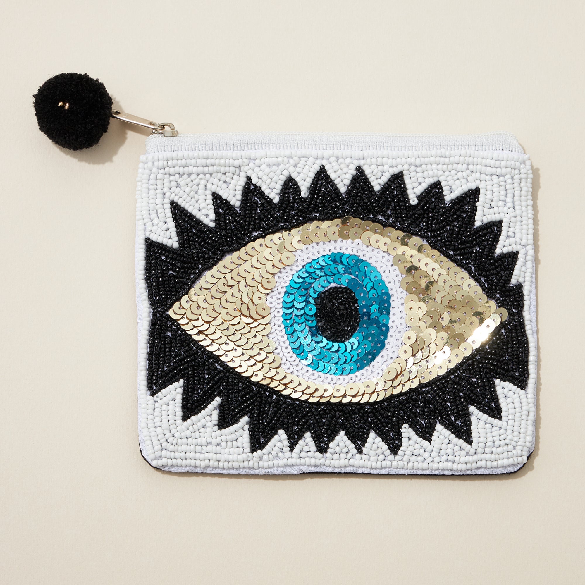 Golden Evil Eye Seed Bead Canvas Pouch