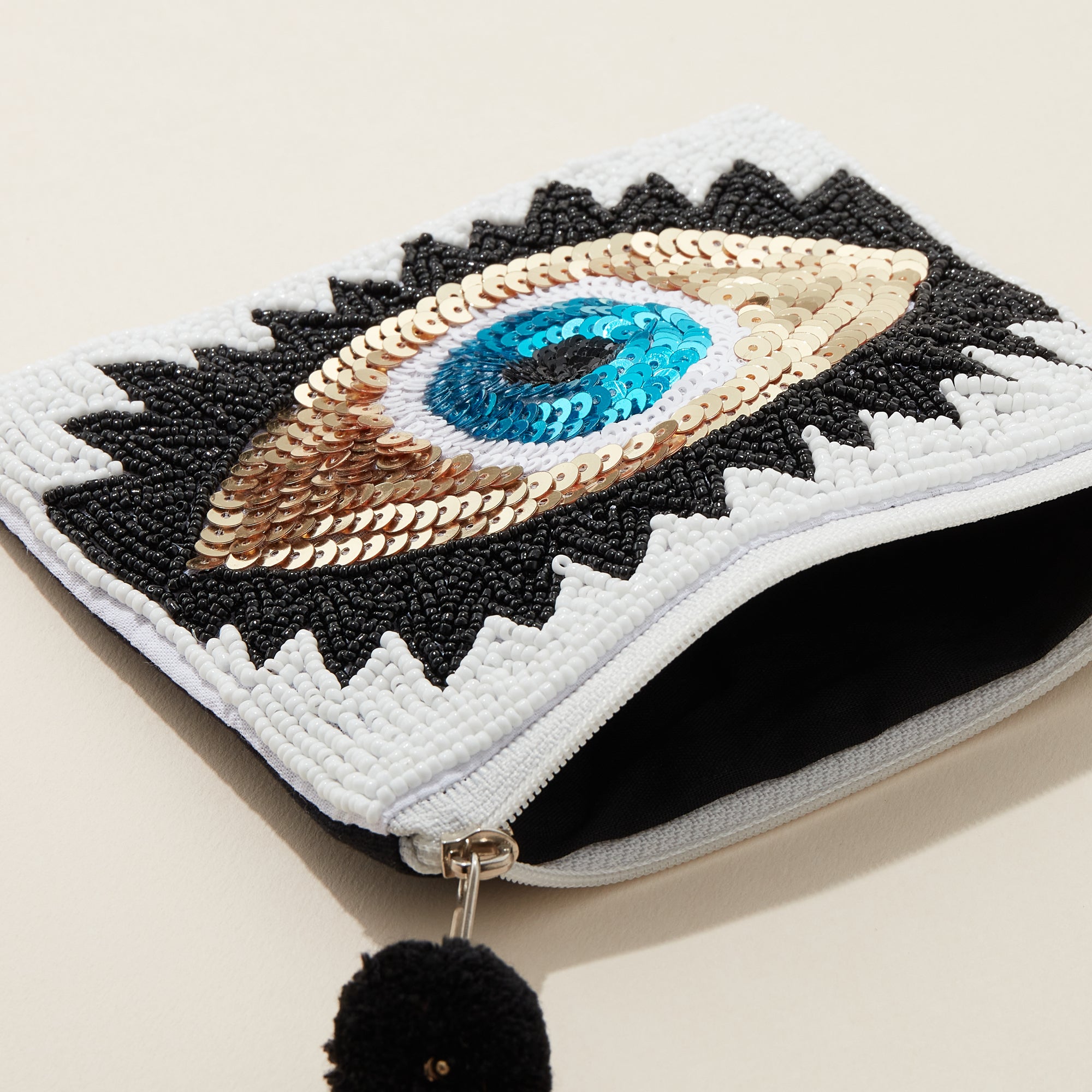 Golden Evil Eye Seed Bead Canvas Pouch