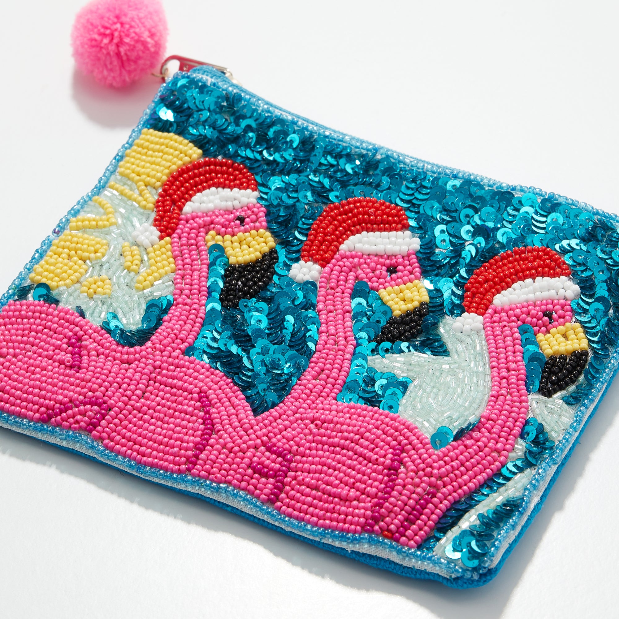 Beaded Holiday Flamingo Pouch