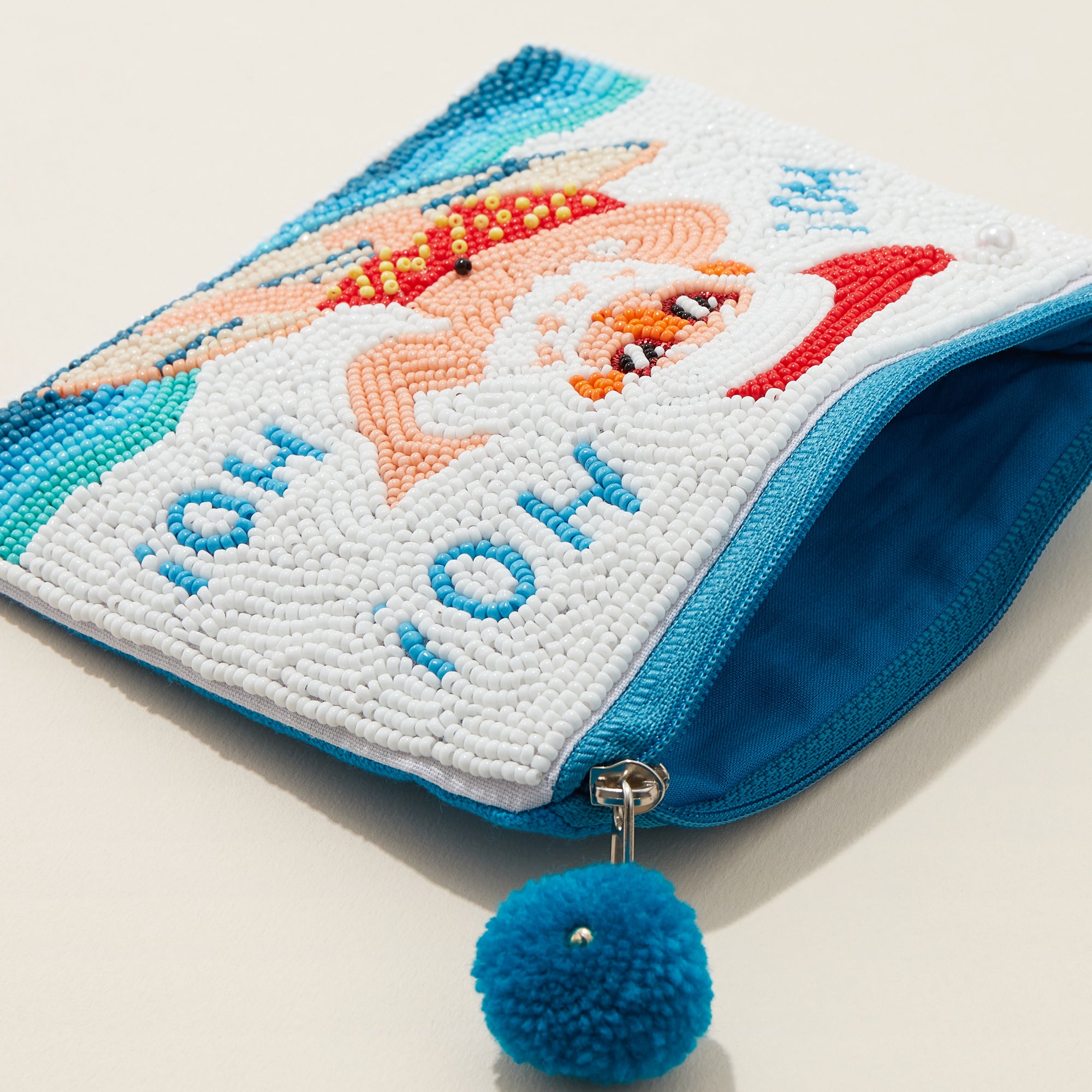 Surfing Santa “Ho Ho Ho” Beaded Holiday Pouch