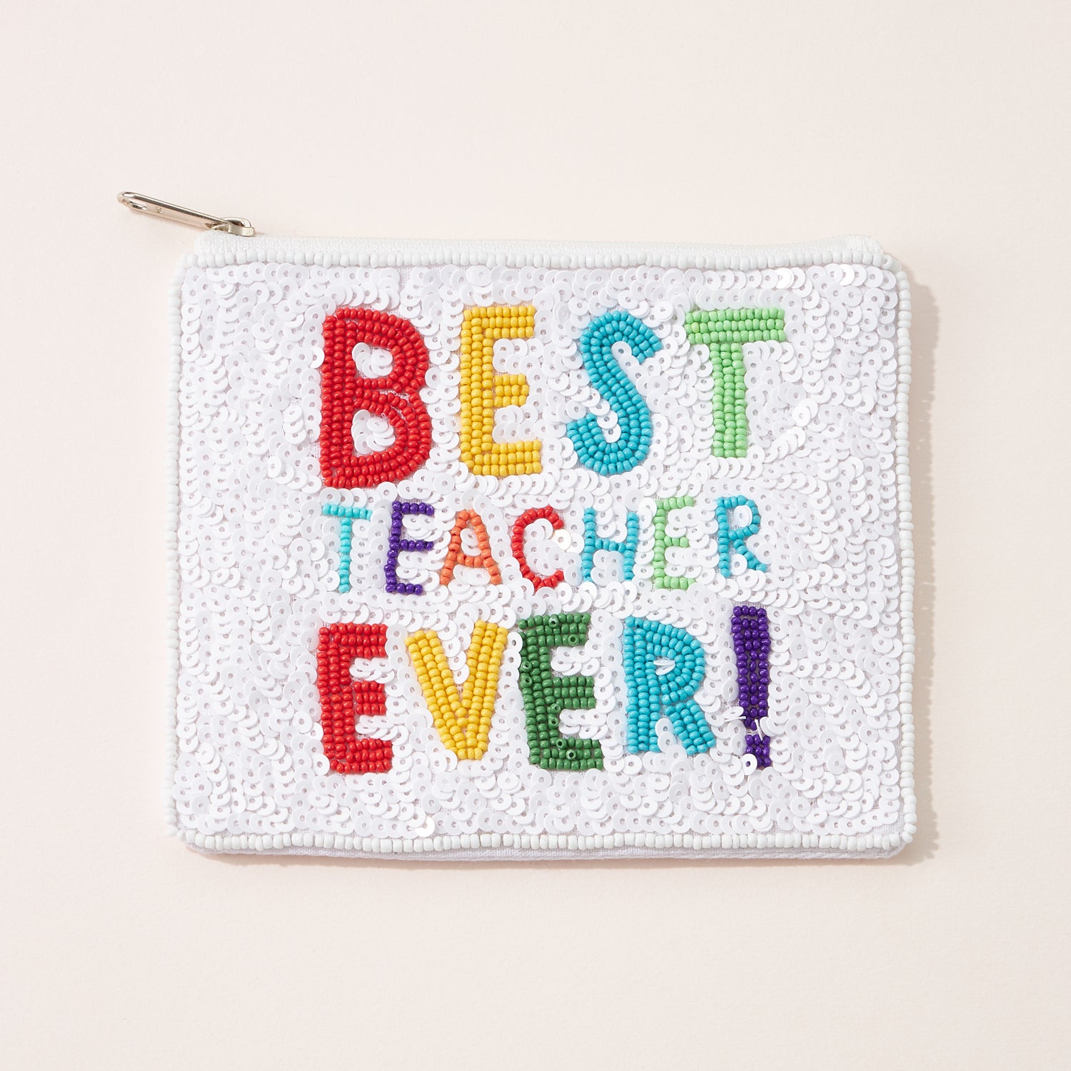 Best Teacher Ever Beaded Pouch – Colorful Sequin Gift Bag