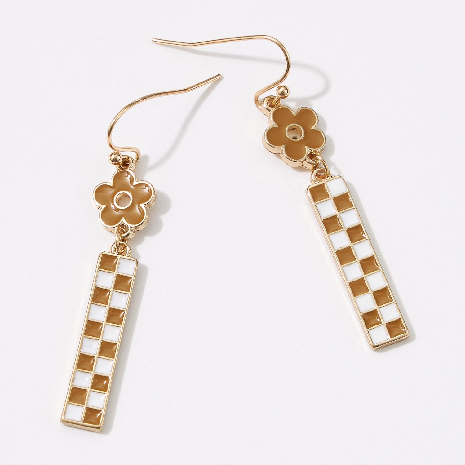 Enamel Checkerboard Flower Dangle | Earrings