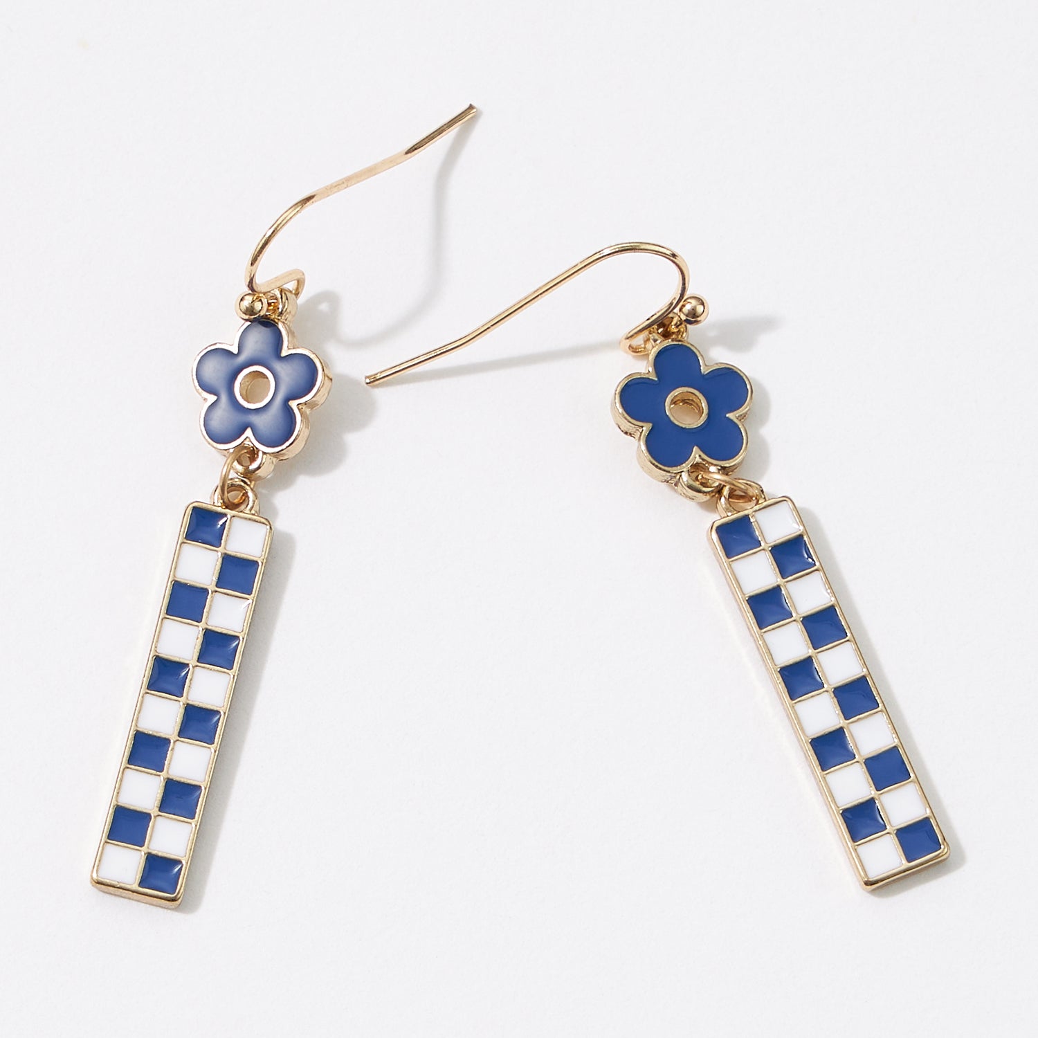 Enamel Checkerboard Flower Dangle | Earrings