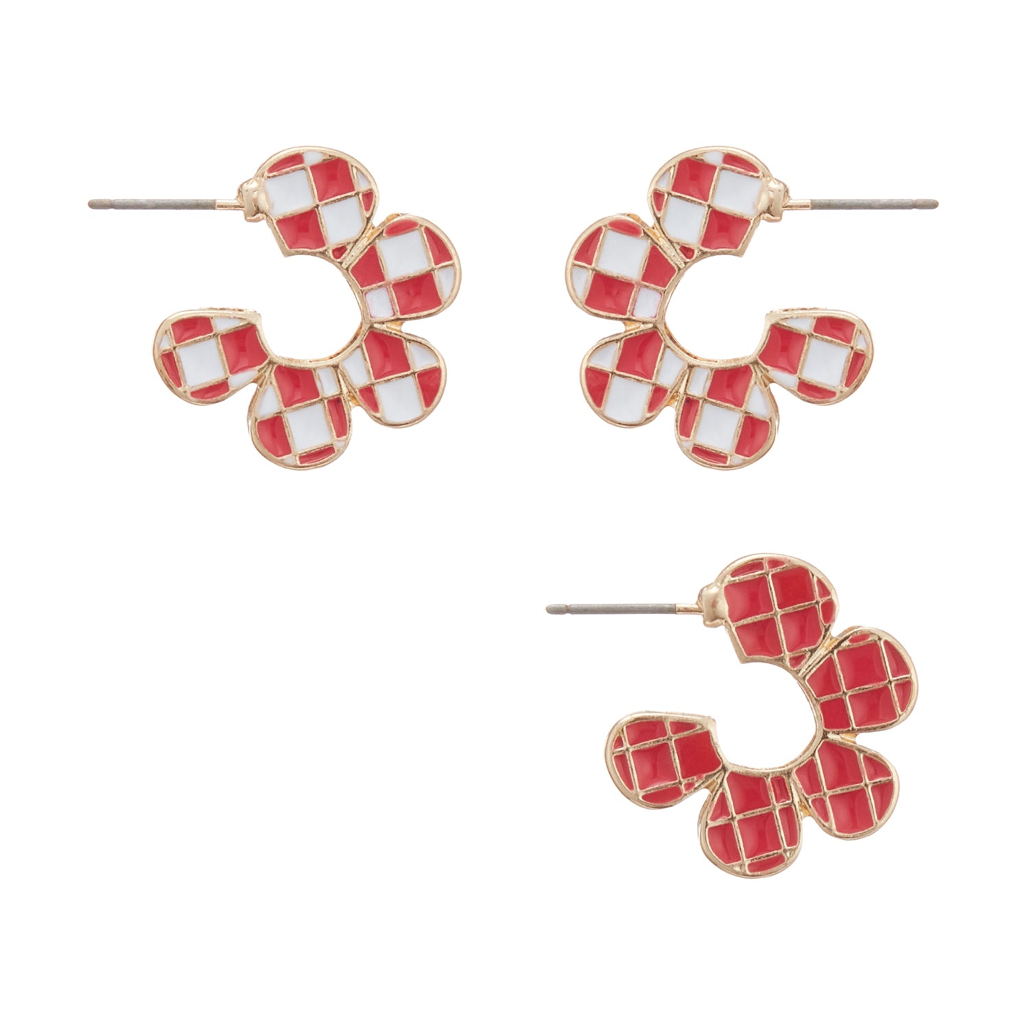 Square Checkered Flower Shape Hoop Earrings