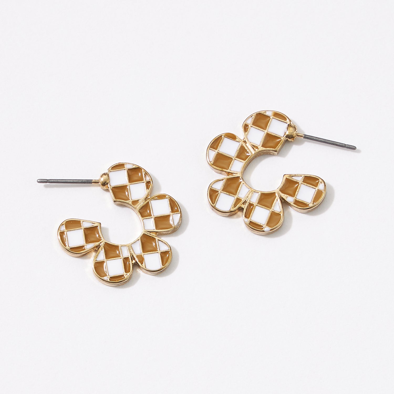 Square Checkered Flower Shape Hoop Earrings