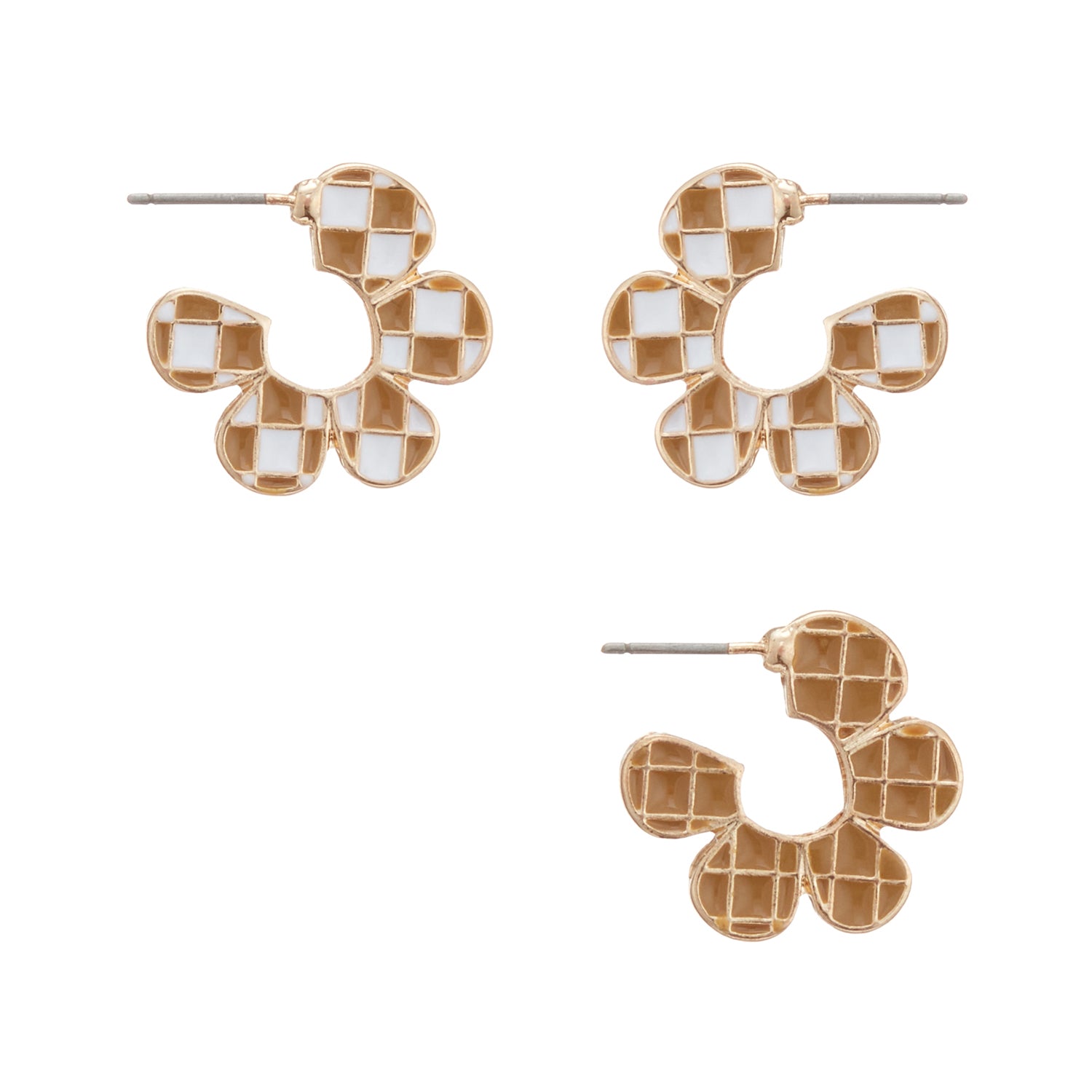 Square Checkered Flower Shape Hoop Earrings