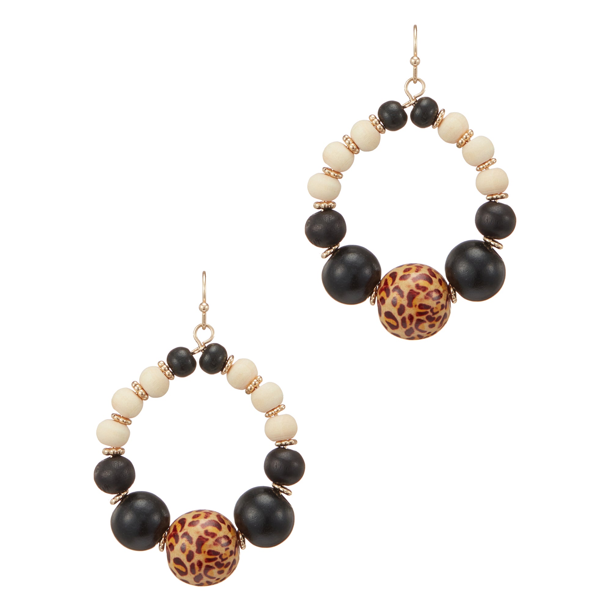 Animal Print Wood Bead Teardrop Earrings