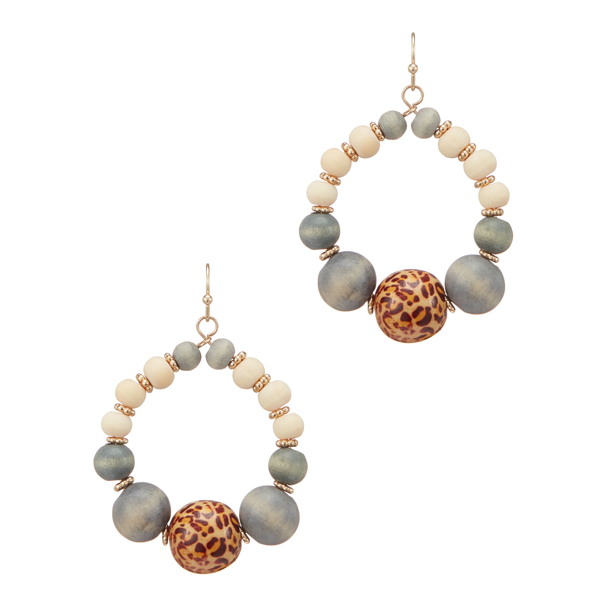 Animal Print Wood Bead Teardrop Earrings