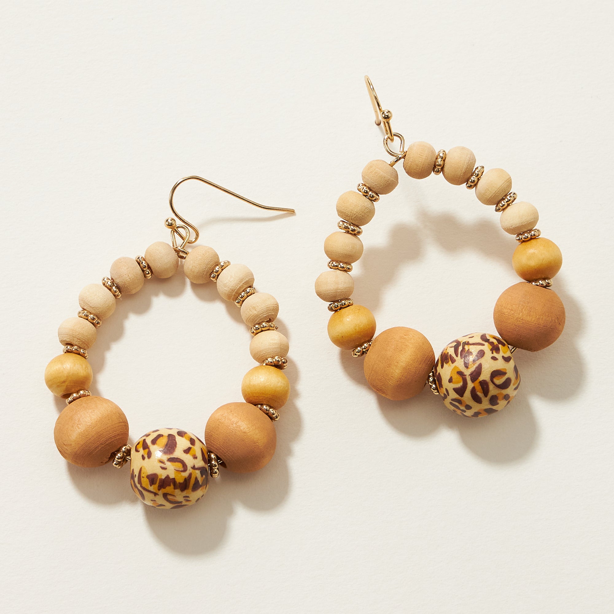Animal Print Wood Bead Teardrop Earrings