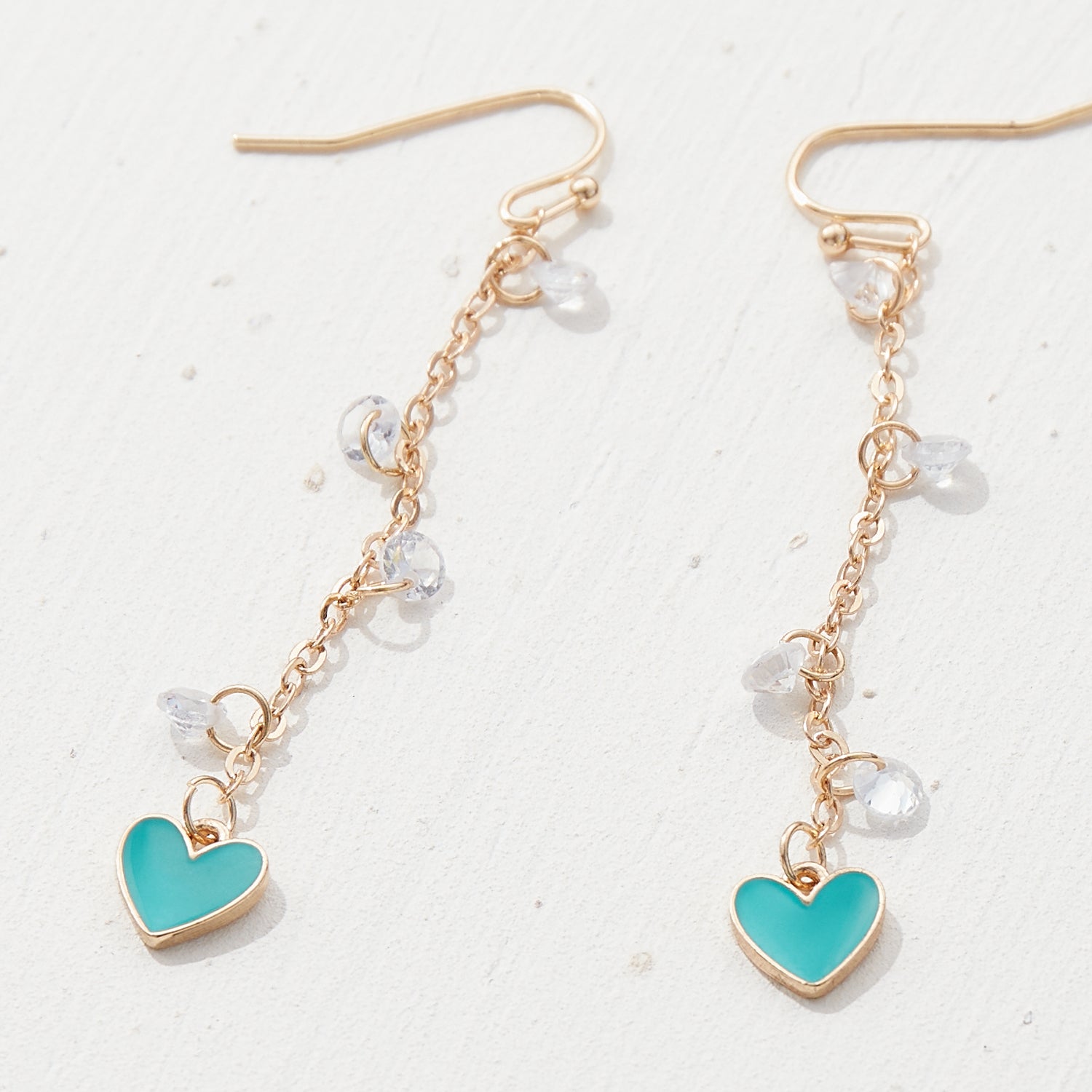 Enamel Heart With Glass Chips Linear Earrings