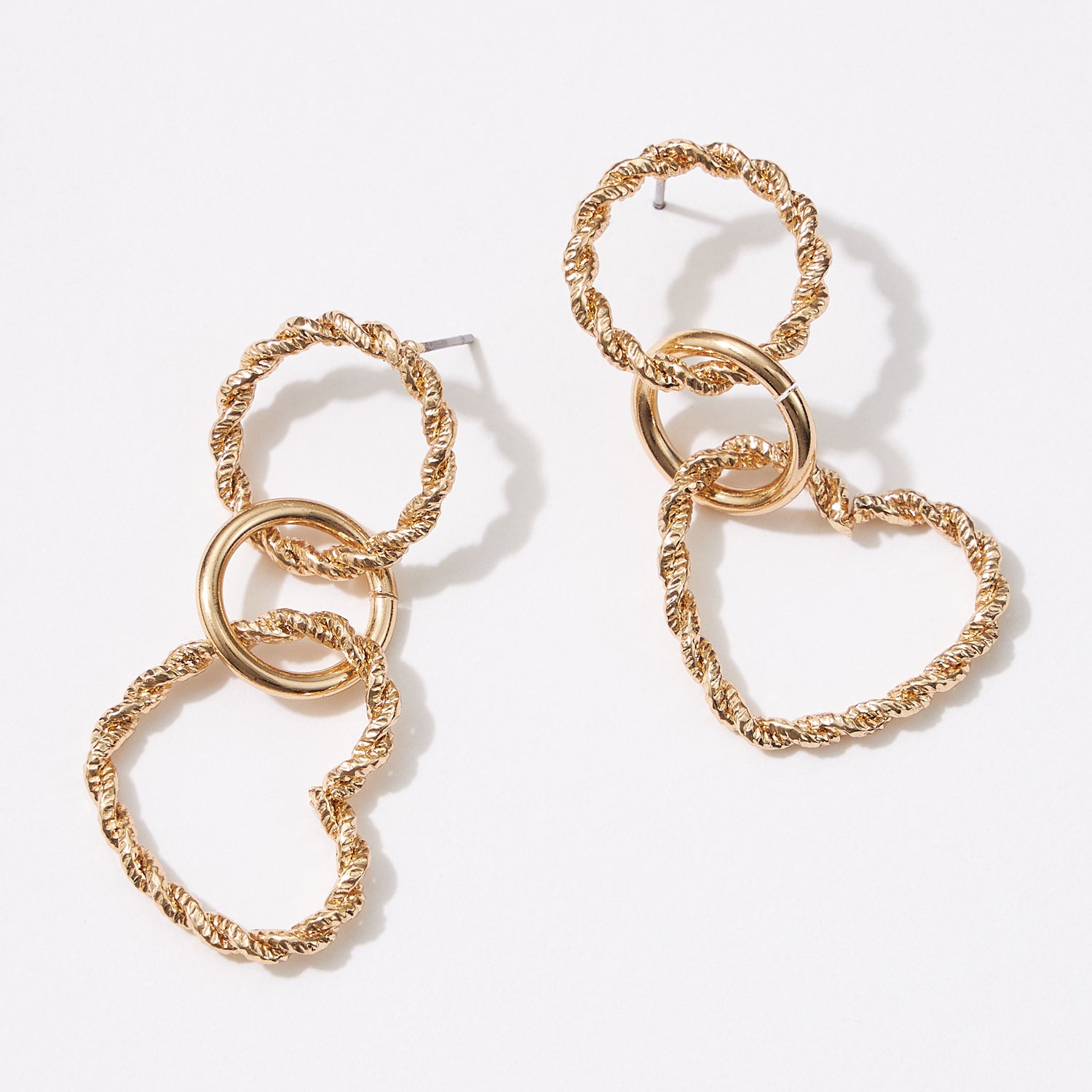 Twisted Metal Heart-Shaped Stud Earrings