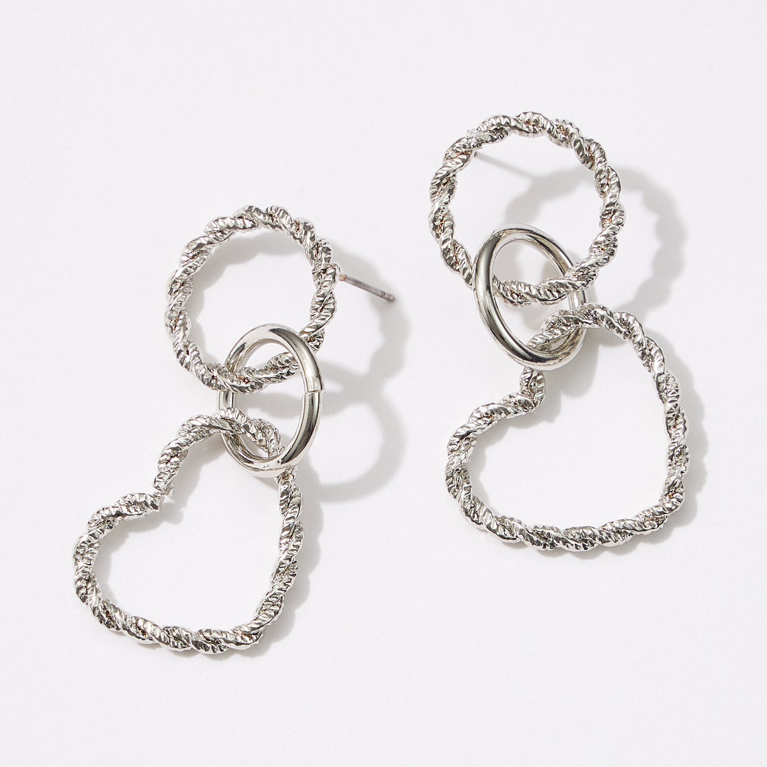 Twisted Metal Heart-Shaped Stud Earrings