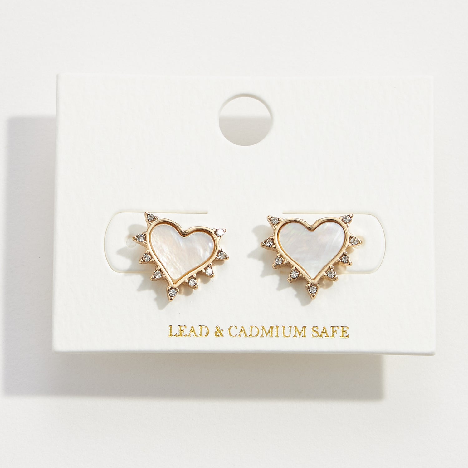 Mop Shell and Rhinestone Heart Earrings