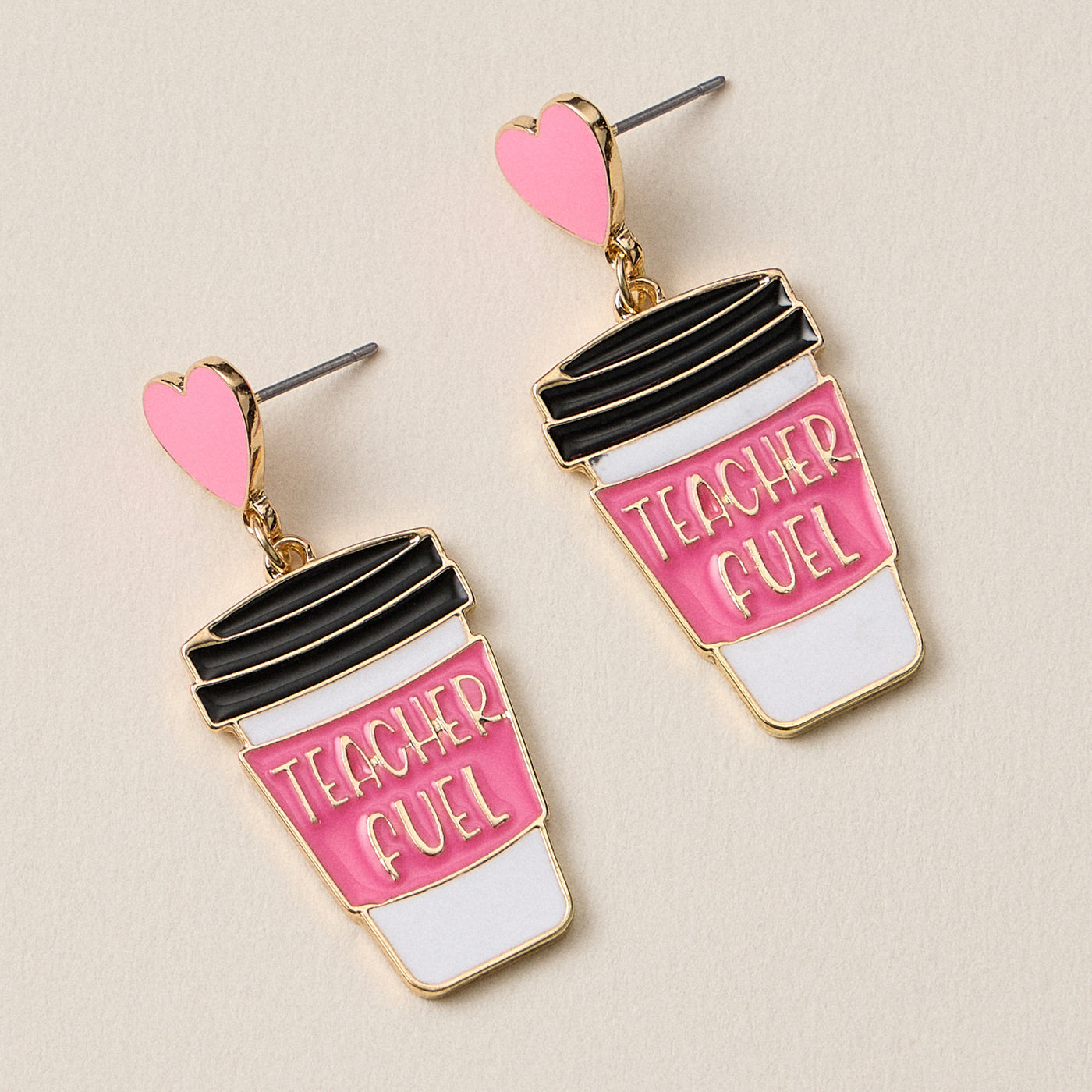 Teacher Fuel Coffee Cup Heart Drop Earrings