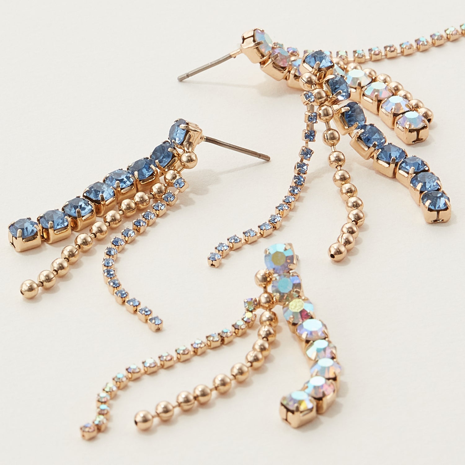 Linked Color Rhinestone Fringe Earrings