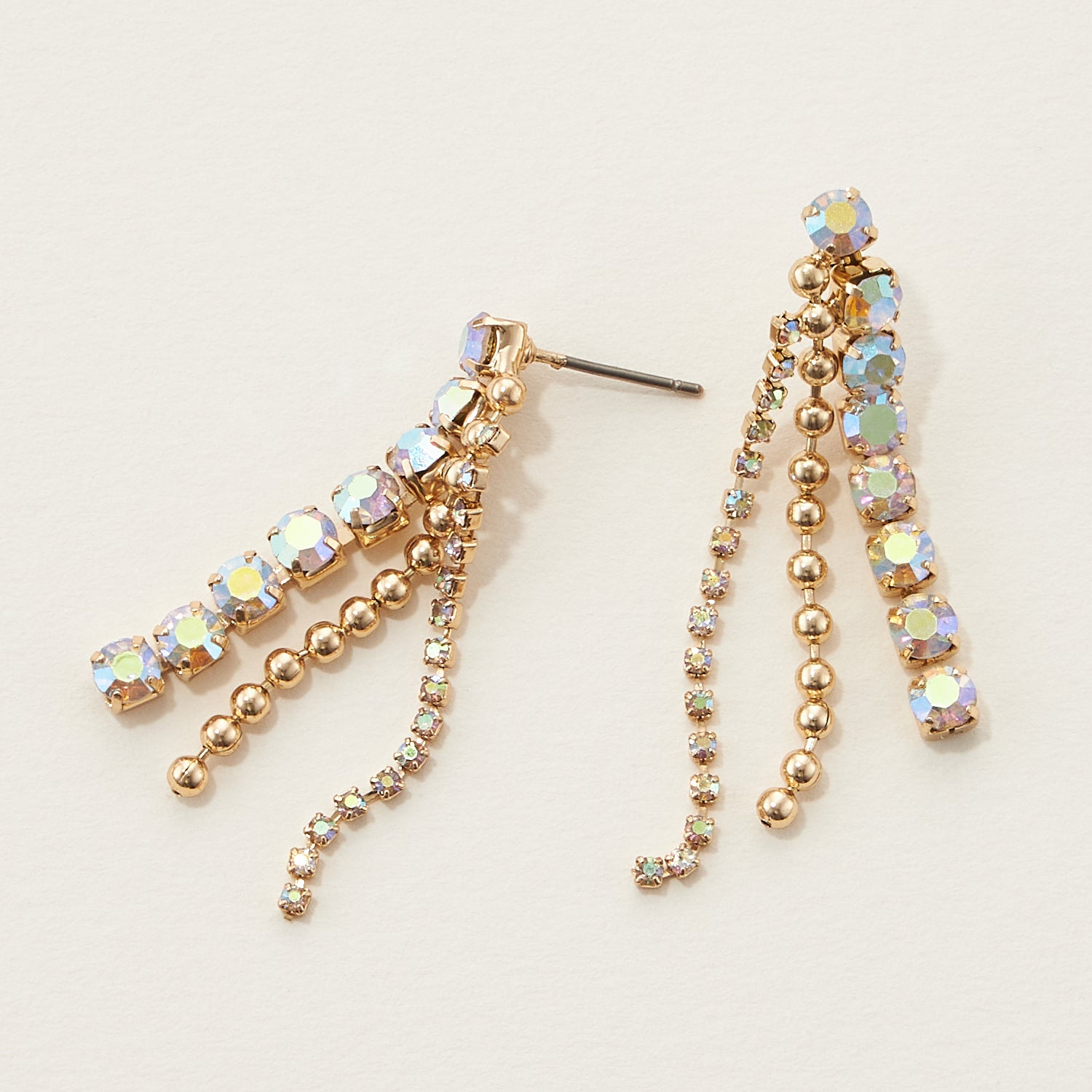 Linked Color Rhinestone Fringe Earrings