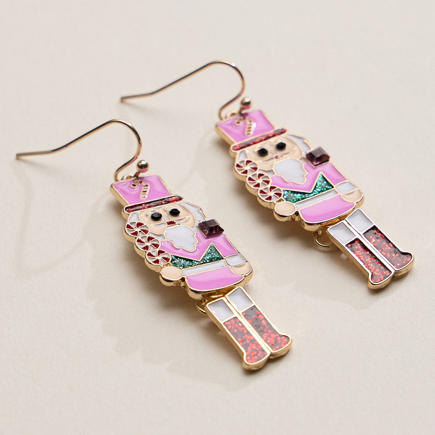 Pink Nutcracker Drop Earrings with Glitter Boots