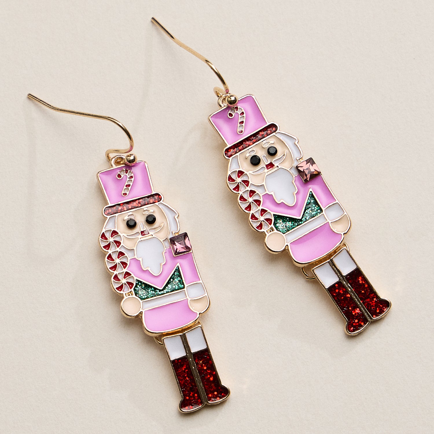 Pink Nutcracker Drop Earrings with Glitter Boots