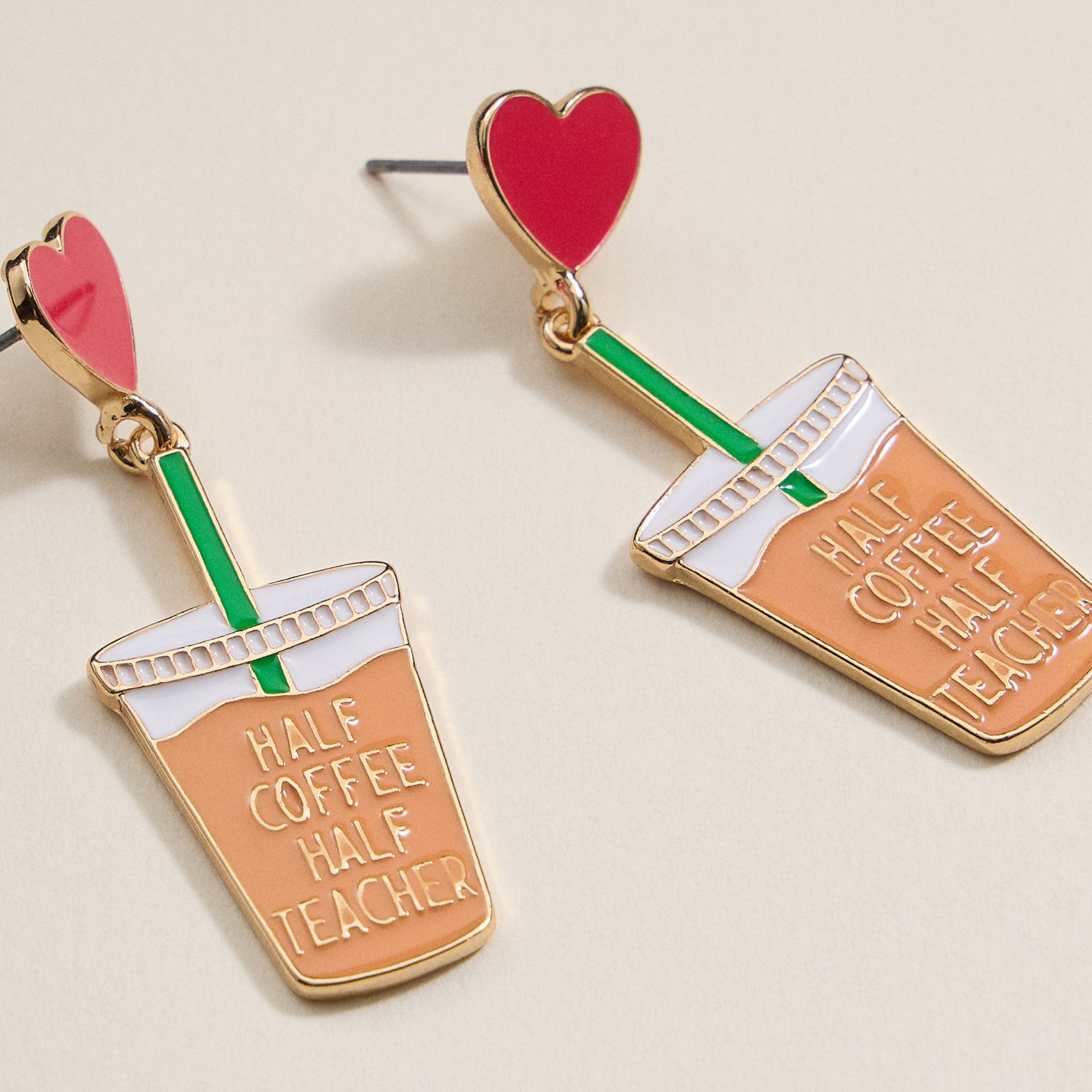 Half Coffee and Half Teacher Enamel Post Earrings