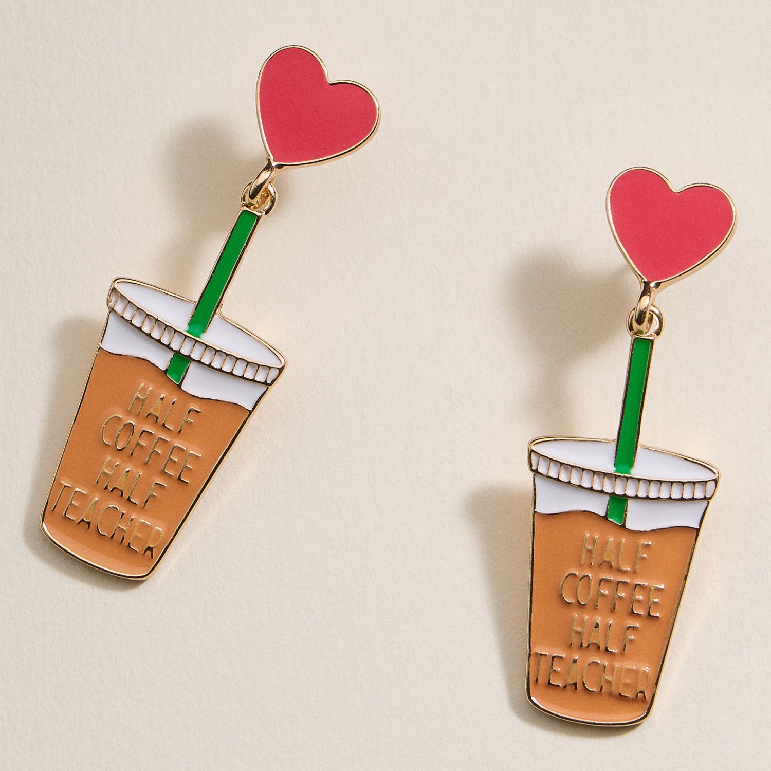 Half Coffee and Half Teacher Enamel Post Earrings