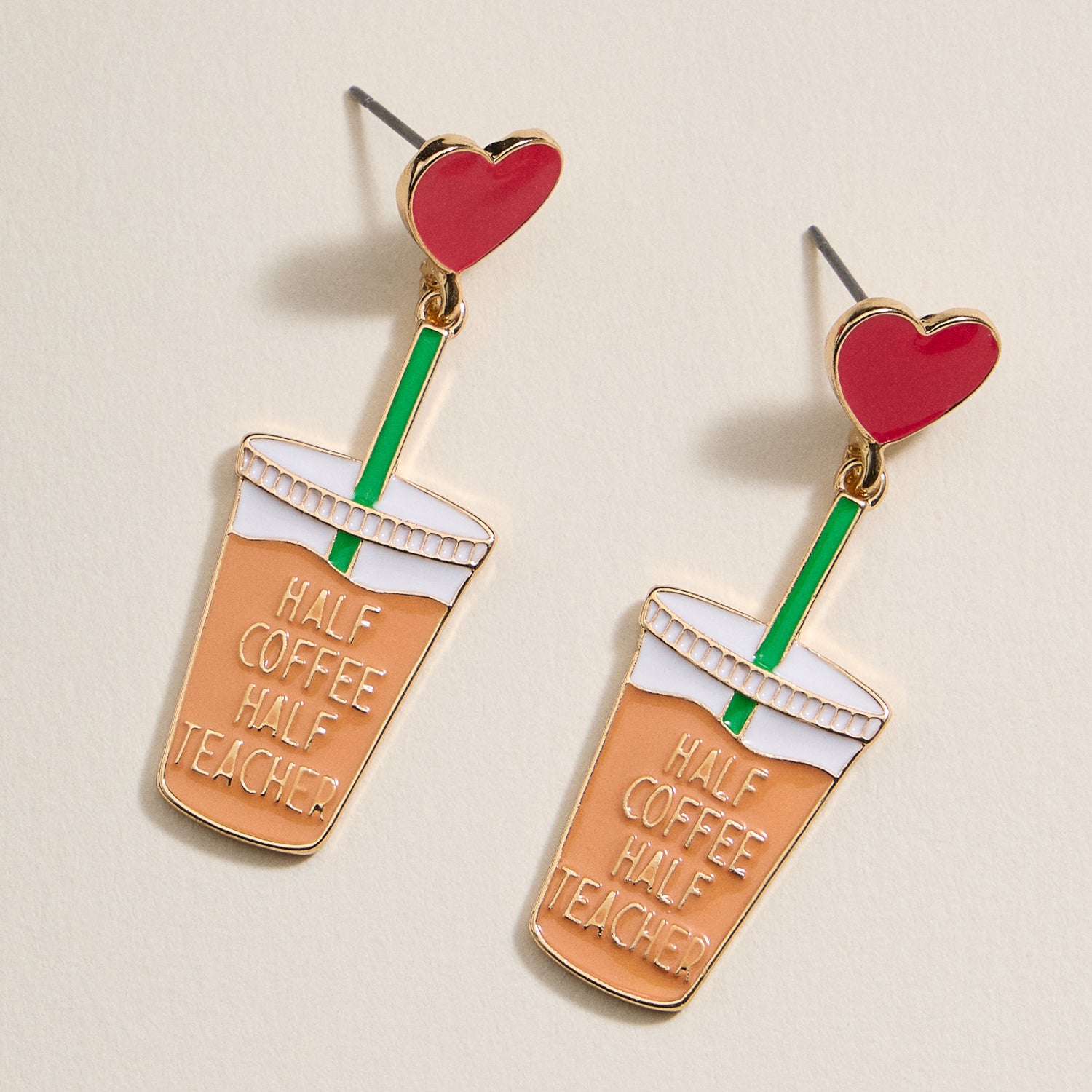Half Coffee and Half Teacher Enamel Post Earrings