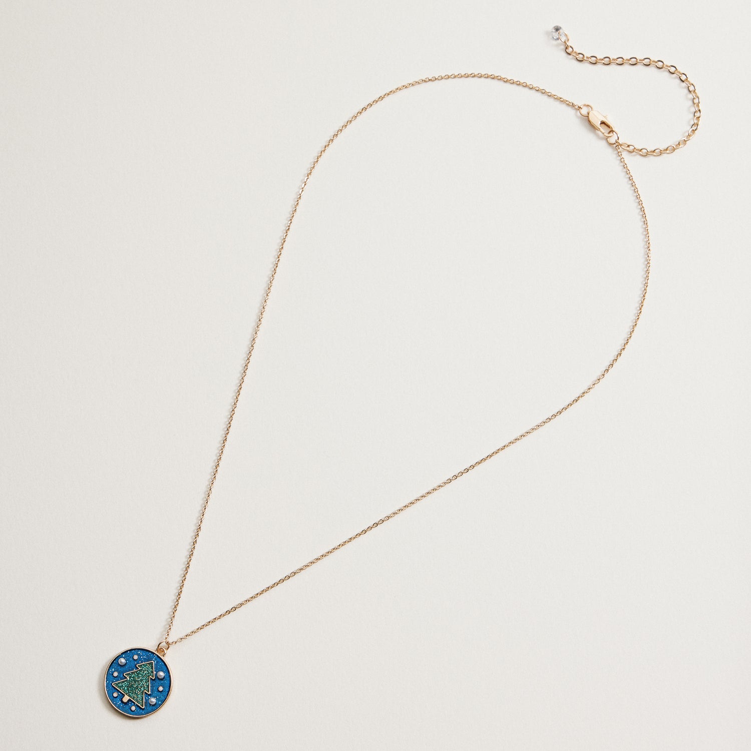 Christmas Tree Pendant Necklace | Glitter Enamel Pearl Necklace