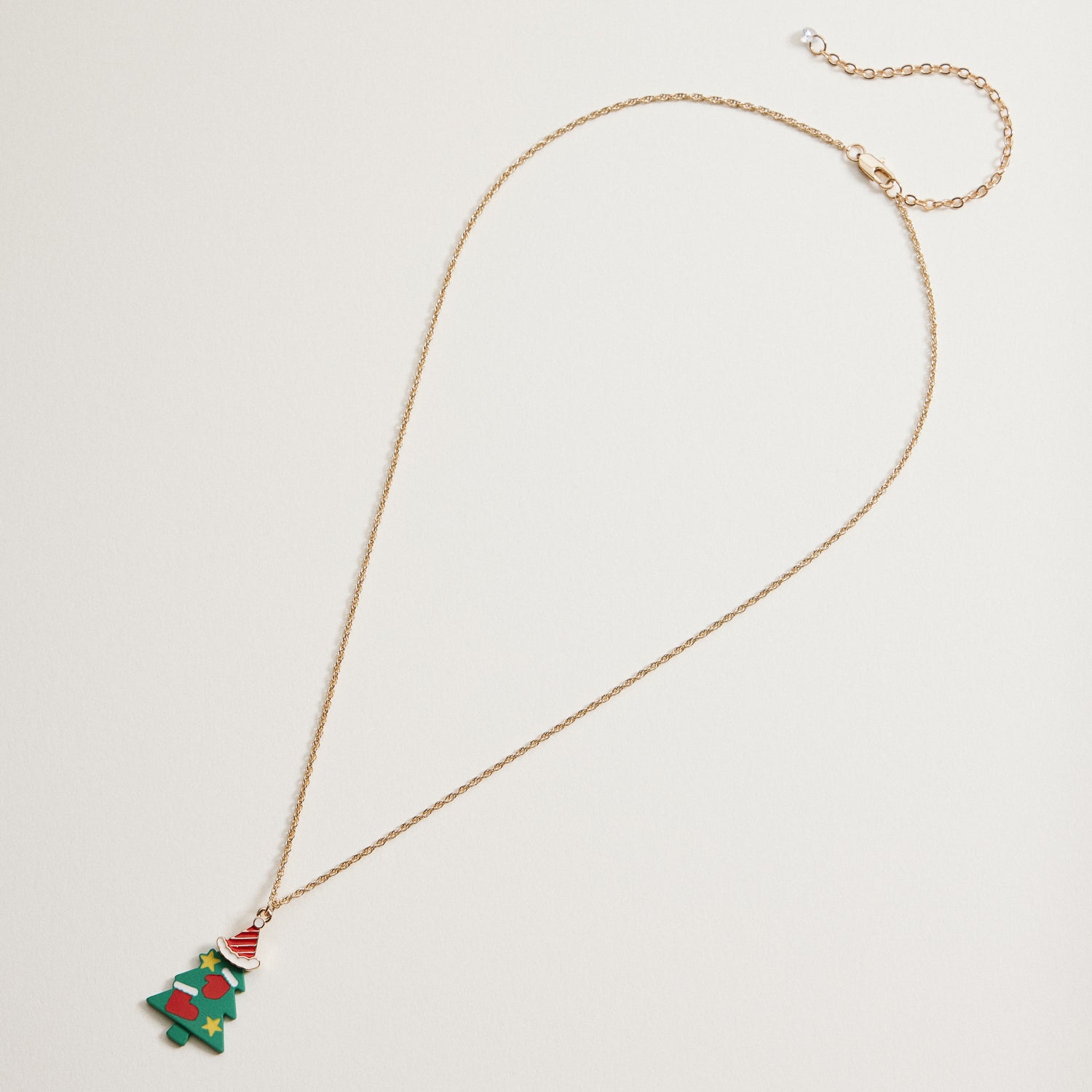 Green Christmas Tree Charm Necklace | Holiday Pendant Necklace