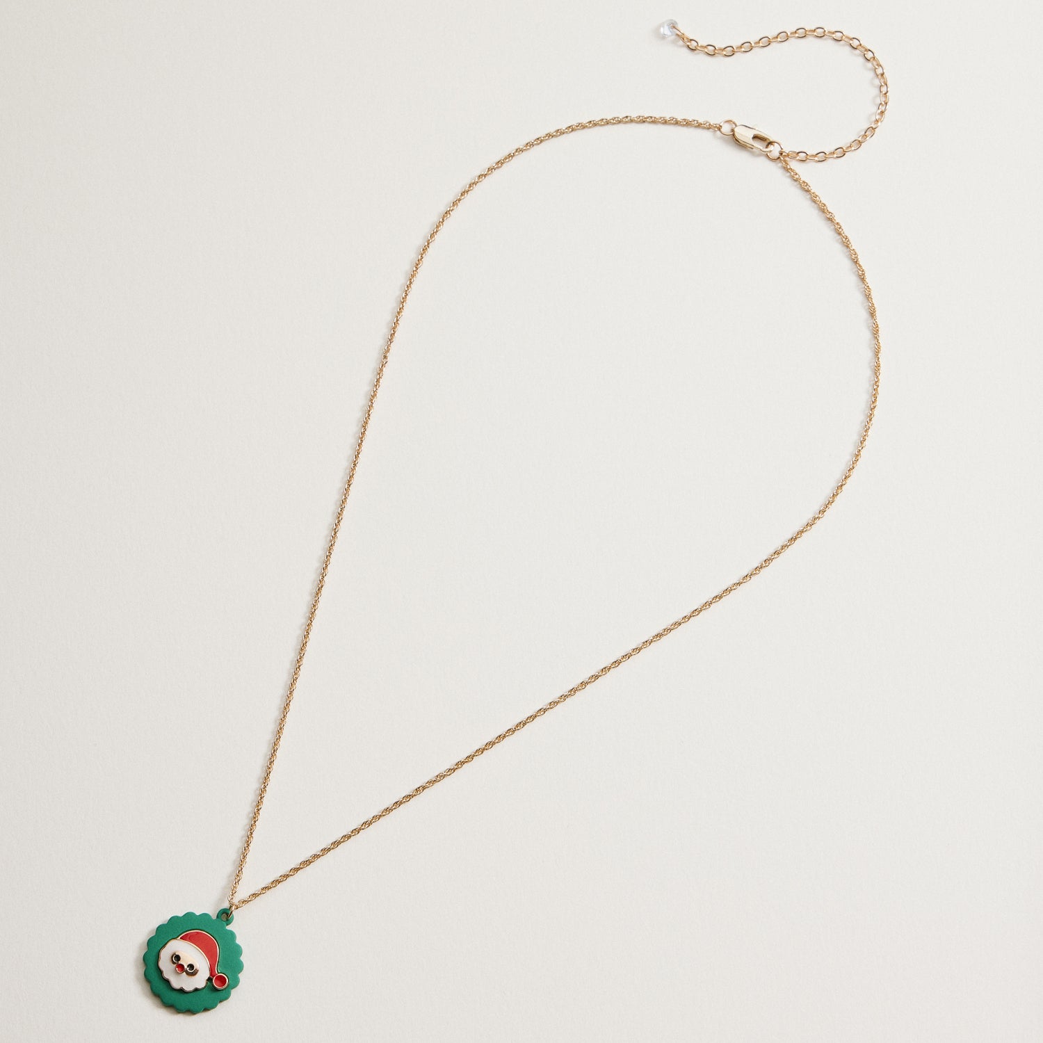 Santa Claus Wreath Necklace Gold Dipped Christmas Holiday Pendant Necklace