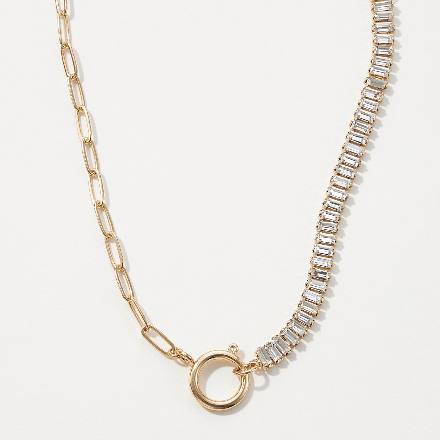 Half Crystal Half Paperclip Short Necklace