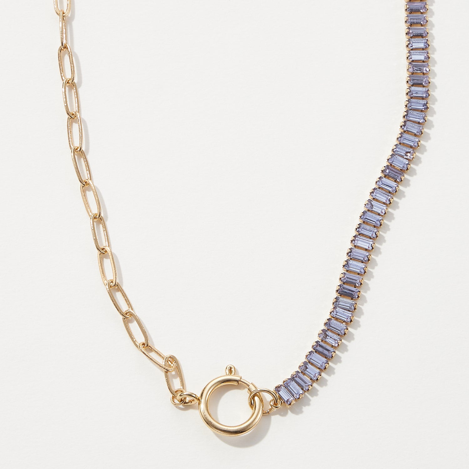 Half Crystal Half Paperclip Short Necklace