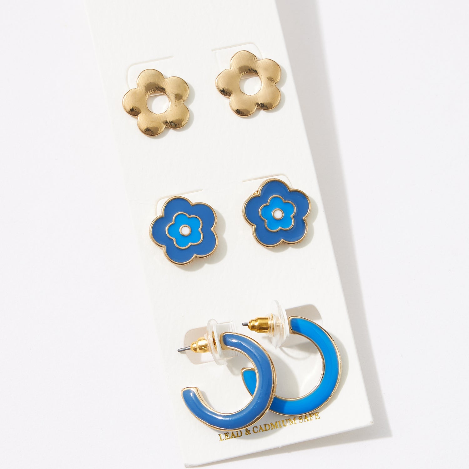 Epoxy Flower and Hoop Earring Set – Cute Floral Studs & Colorful Hoops - Trendy Earring Set of 3