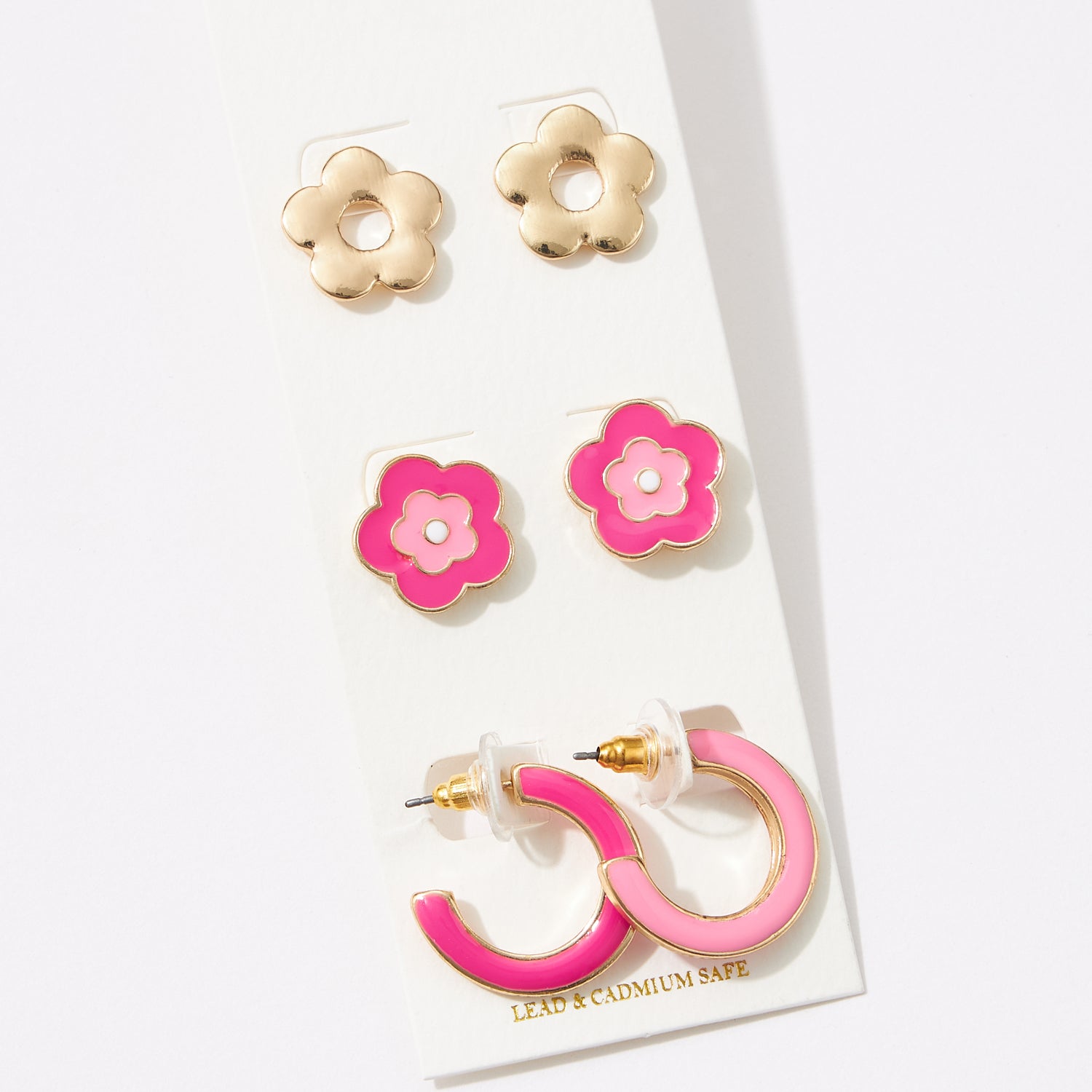 Epoxy Flower and Hoop Earring Set – Cute Floral Studs & Colorful Hoops - Trendy Earring Set of 3