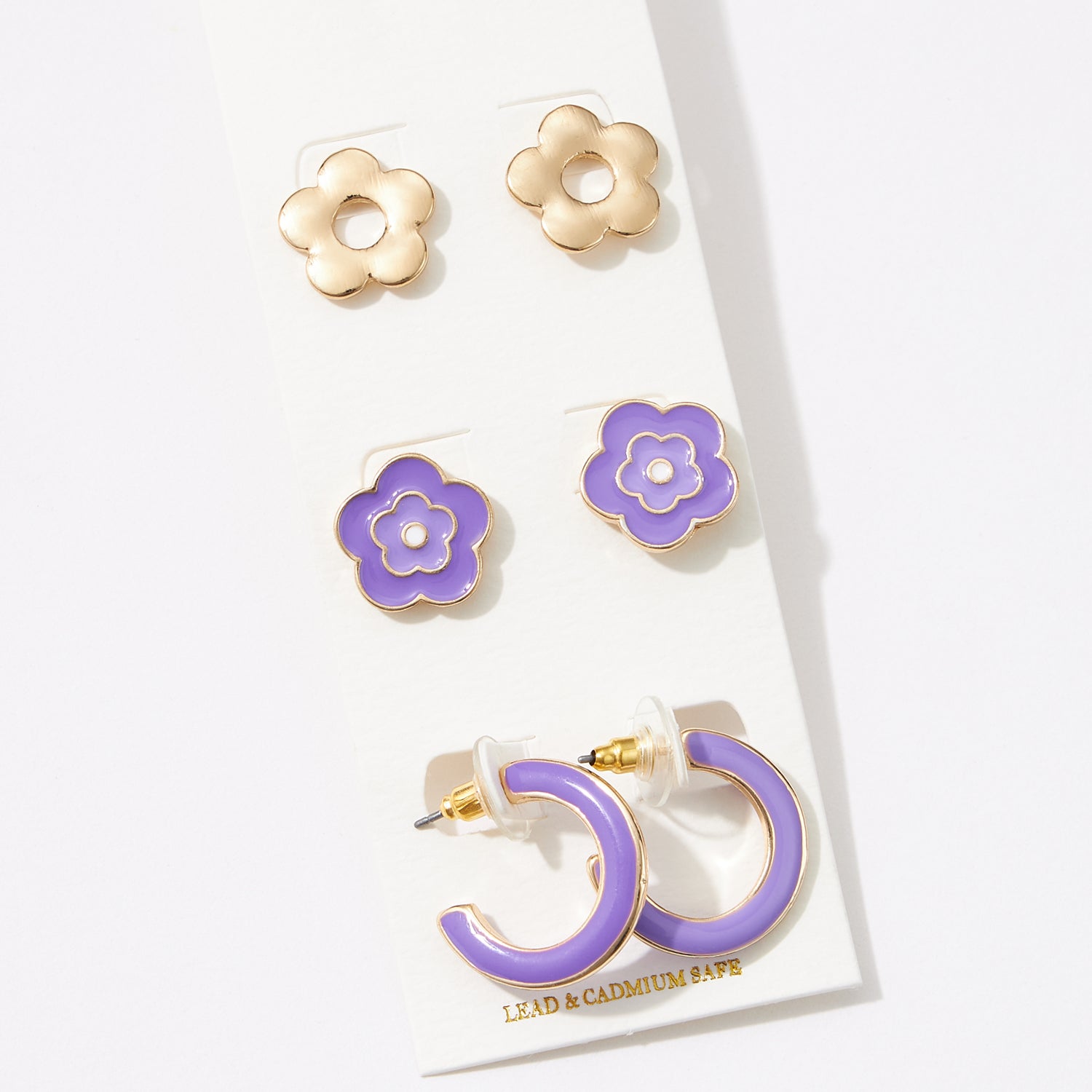 Epoxy Flower and Hoop Earring Set – Cute Floral Studs & Colorful Hoops - Trendy Earring Set of 3