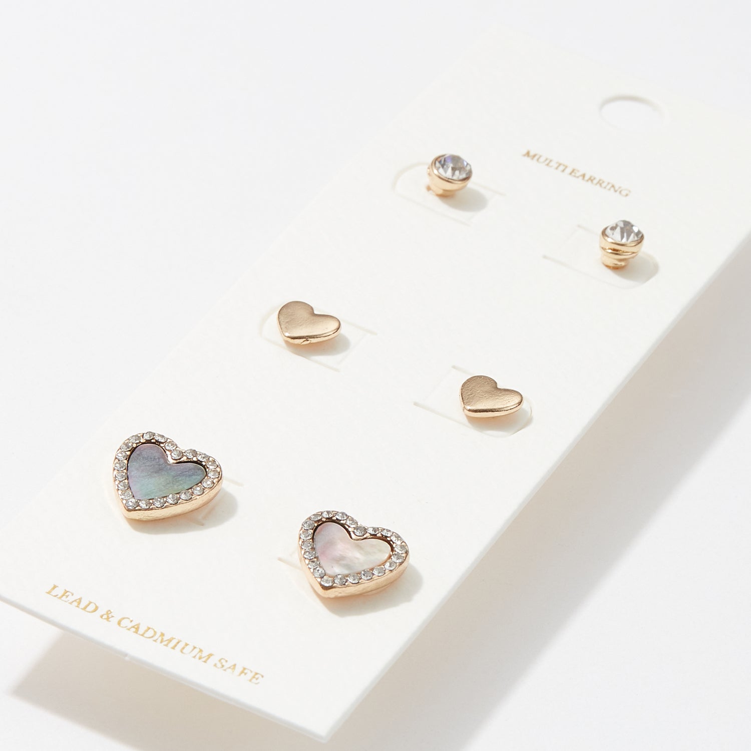 Heart-Shaped Stud Earrings Set of 3, a Mother of Pearl Accent