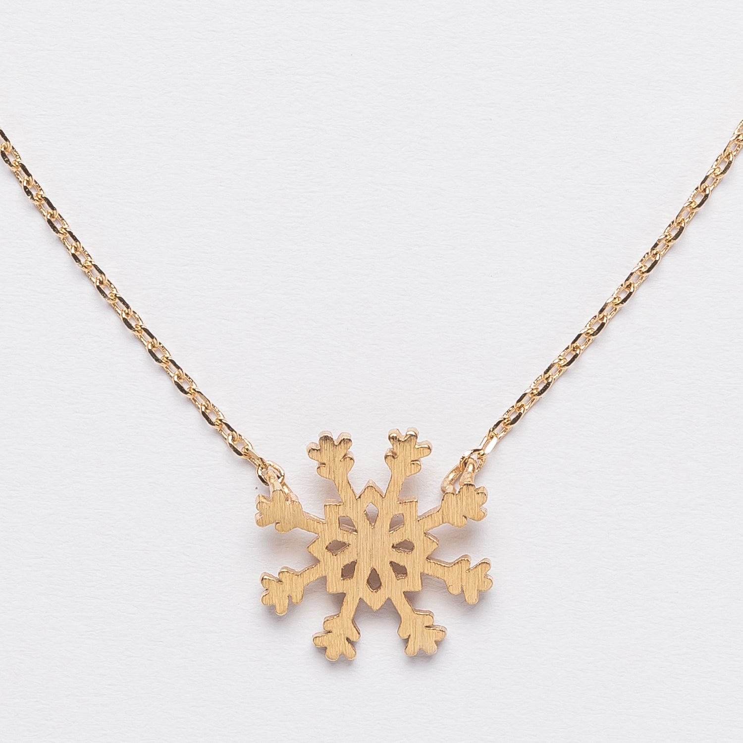 Gold Dipped Brushed Snowflake Pendant Necklace