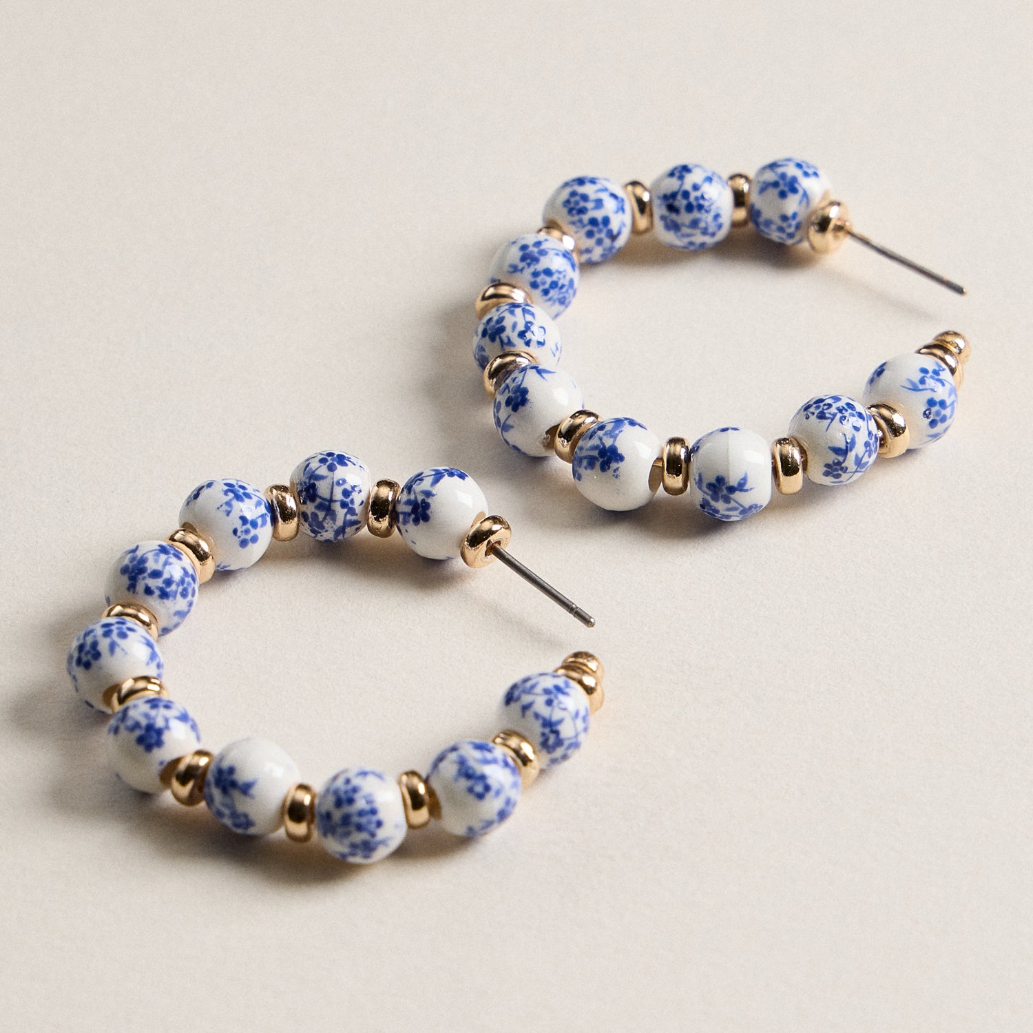 Floral Ceramic Beaded Hoop Earrings