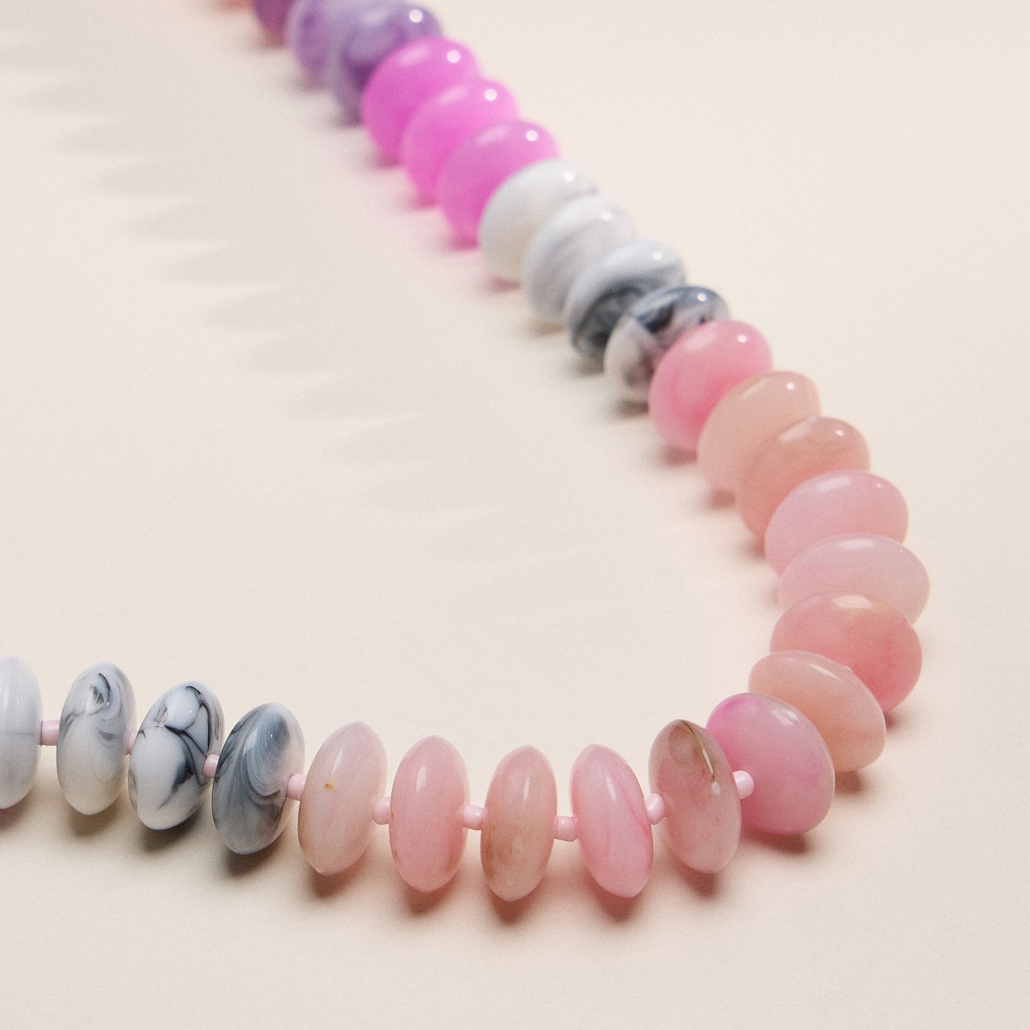 Gradient Resin Oval Bead Necklace in Sculpted Disc Design