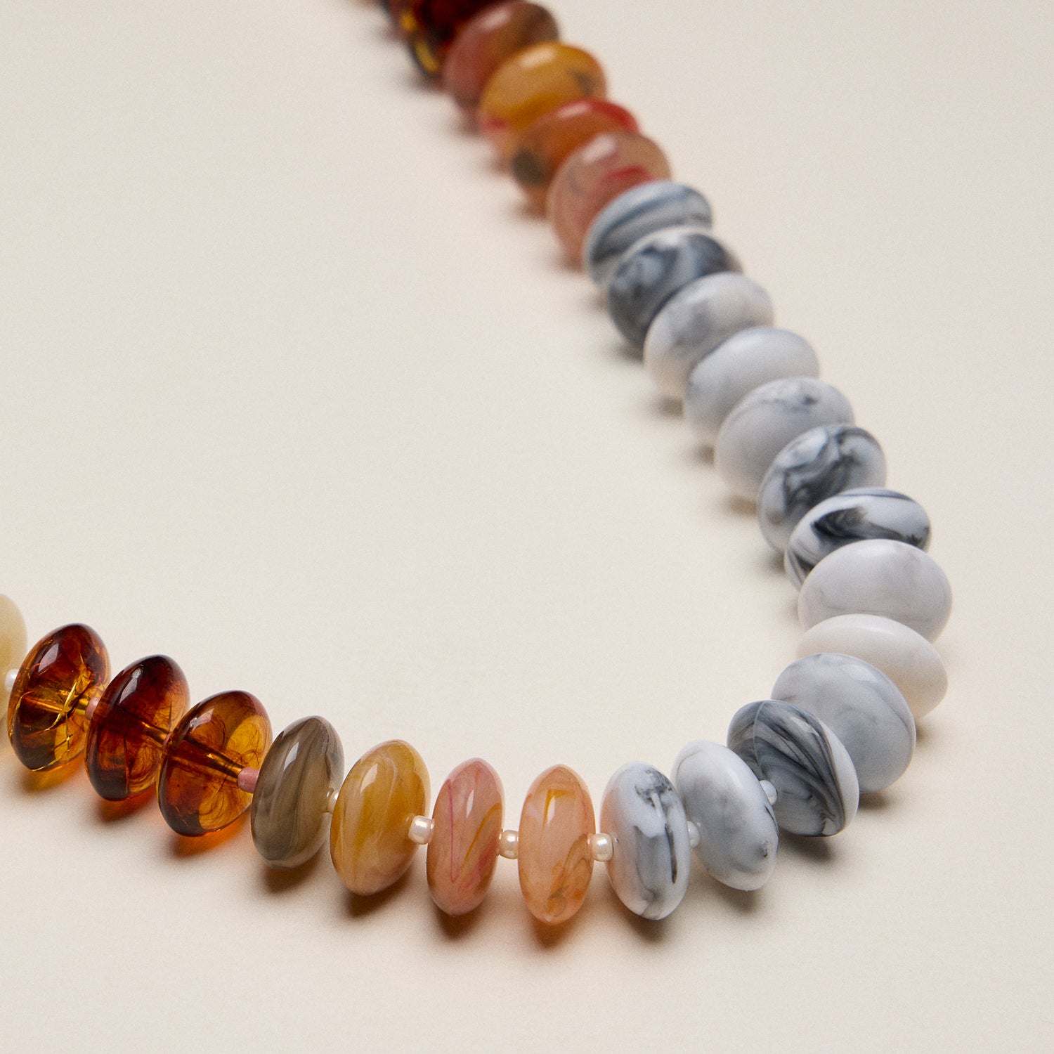 Gradient Resin Oval Bead Necklace in Sculpted Disc Design