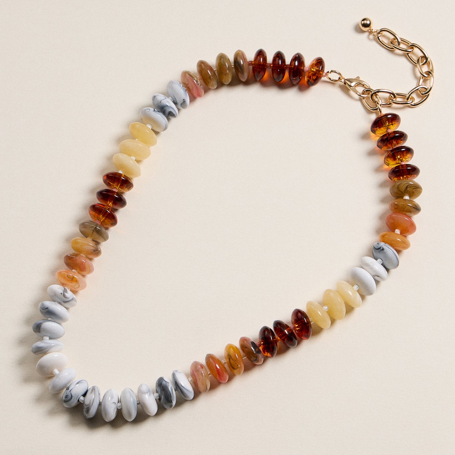 Gradient Resin Oval Bead Necklace in Sculpted Disc Design