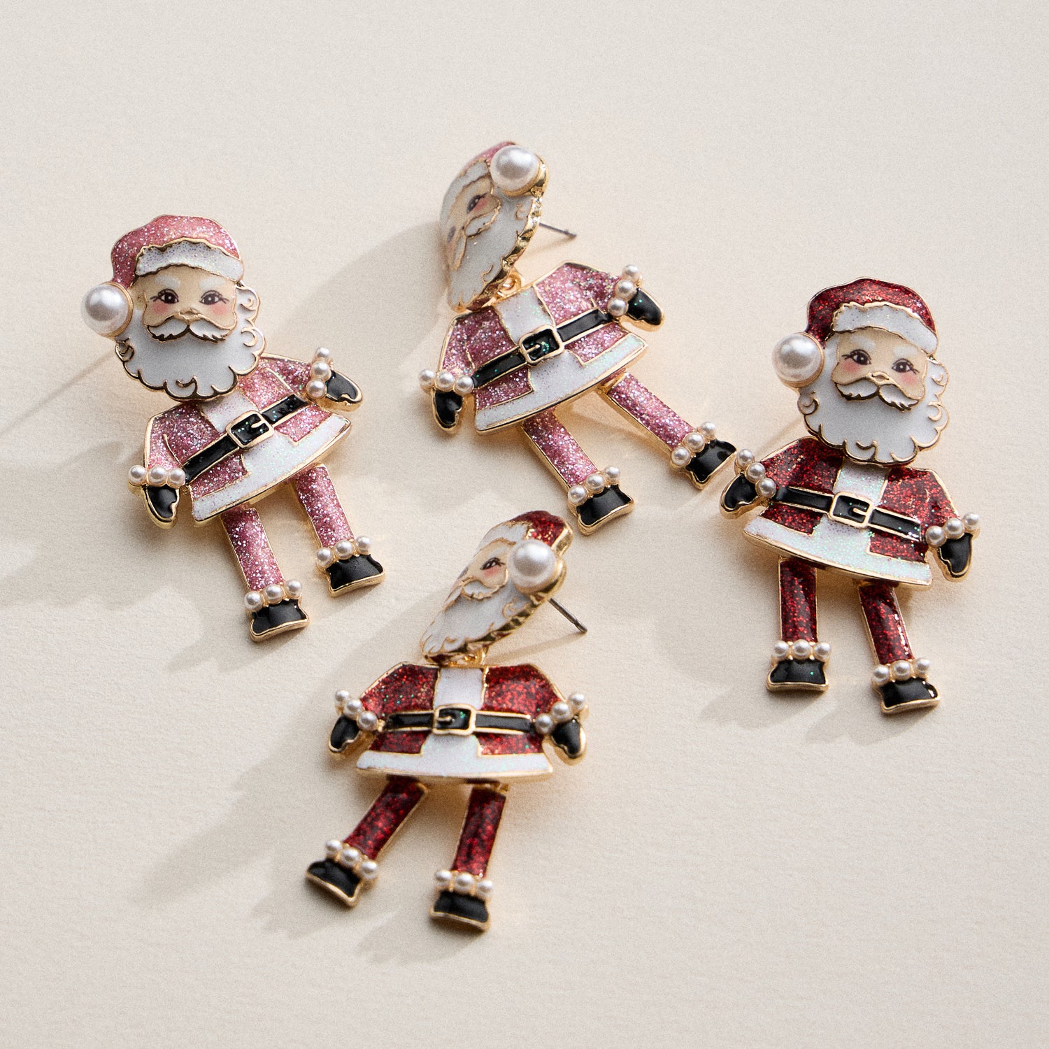 Santa-Inspired Drop Earrings with Pearl Hat Detail