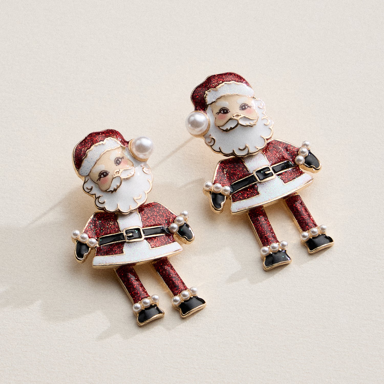 Santa-Inspired Drop Earrings with Pearl Hat Detail