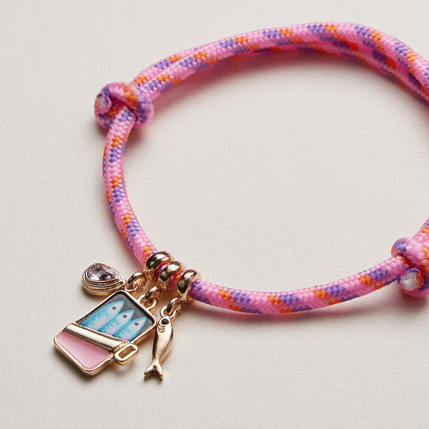 Woven Sardine Charm Bracelet—Fish Motif with Pull Tie