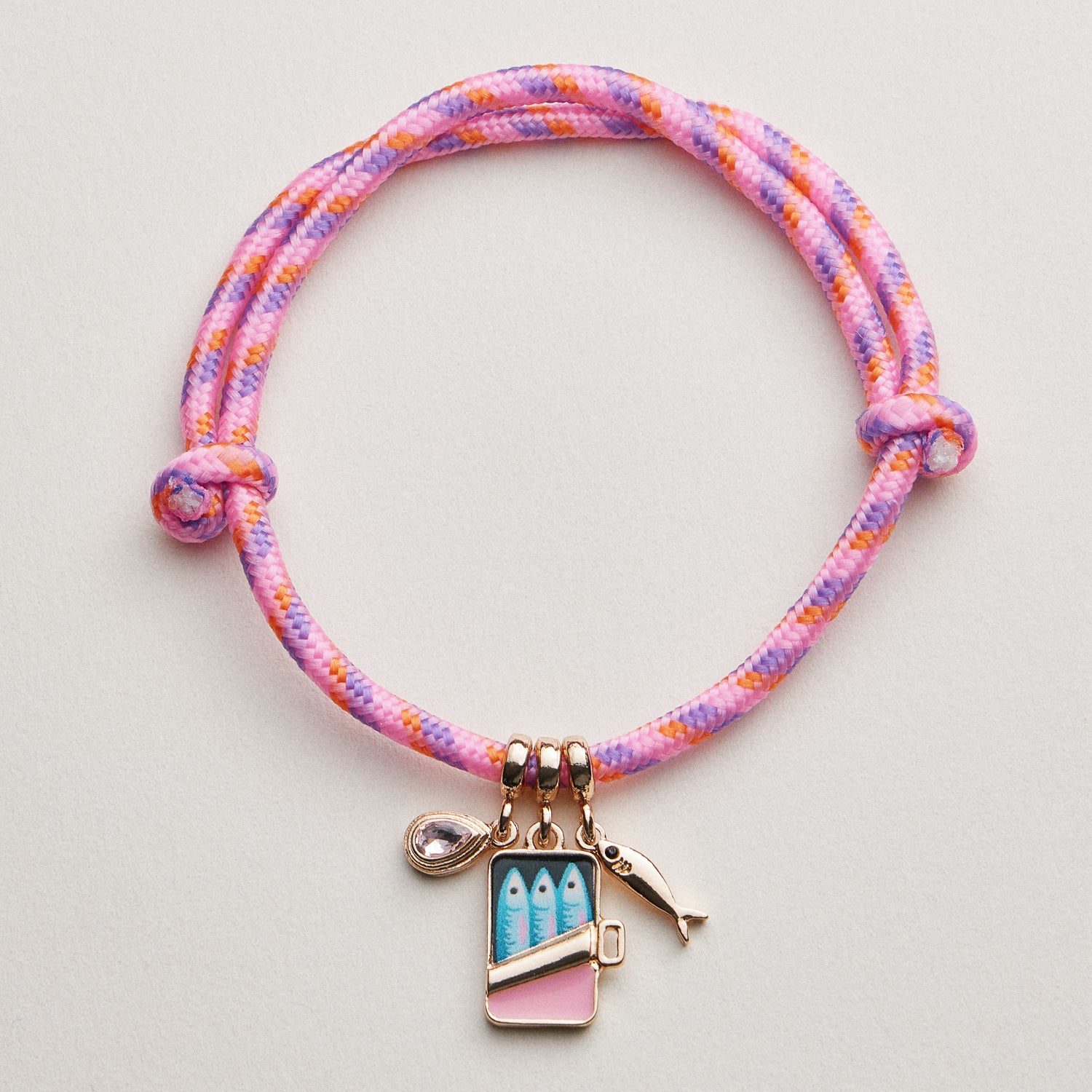 Woven Sardine Charm Bracelet—Fish Motif with Pull Tie