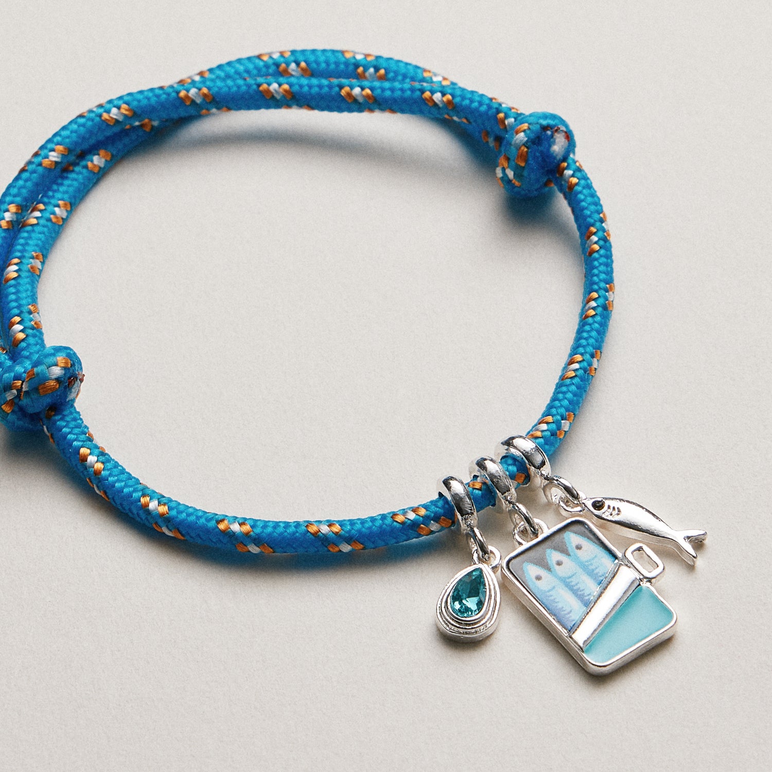 Woven Sardine Charm Bracelet—Fish Motif with Pull Tie
