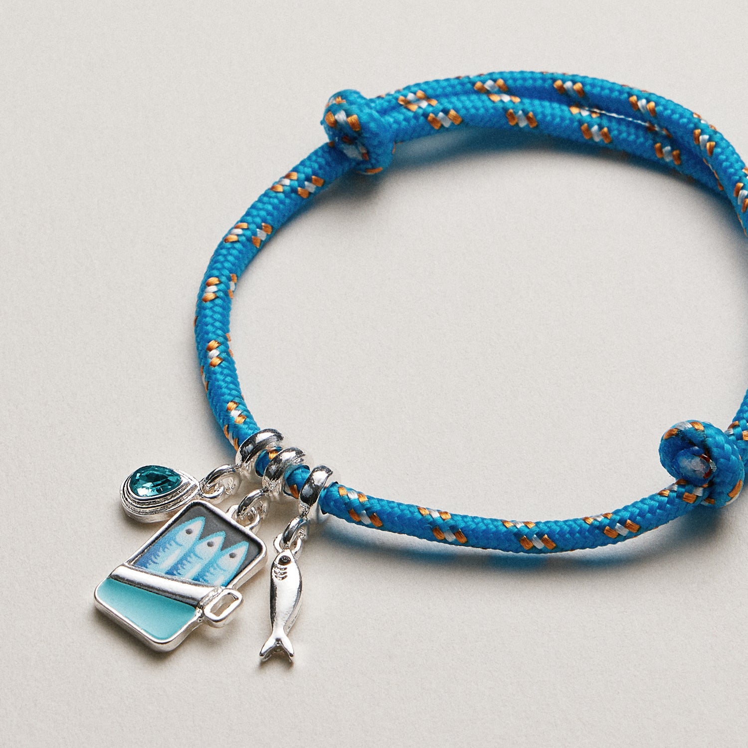 Woven Sardine Charm Bracelet—Fish Motif with Pull Tie
