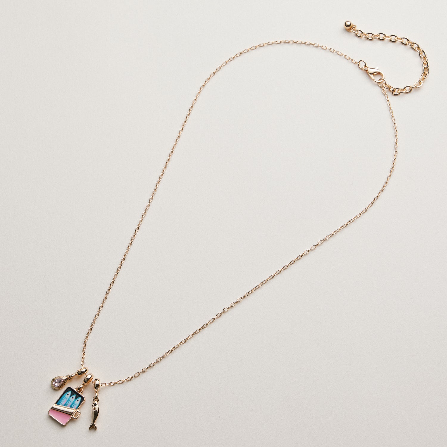 Gold Plated Fish Sardine Can Coastal Charm Necklace