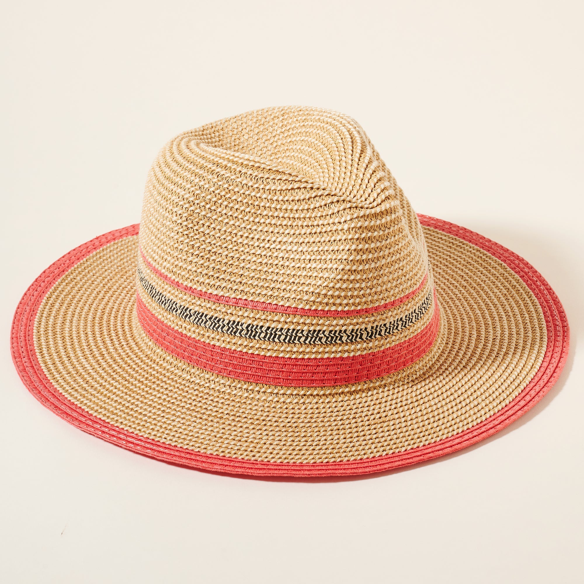 Stripe Straw Fedora Hat